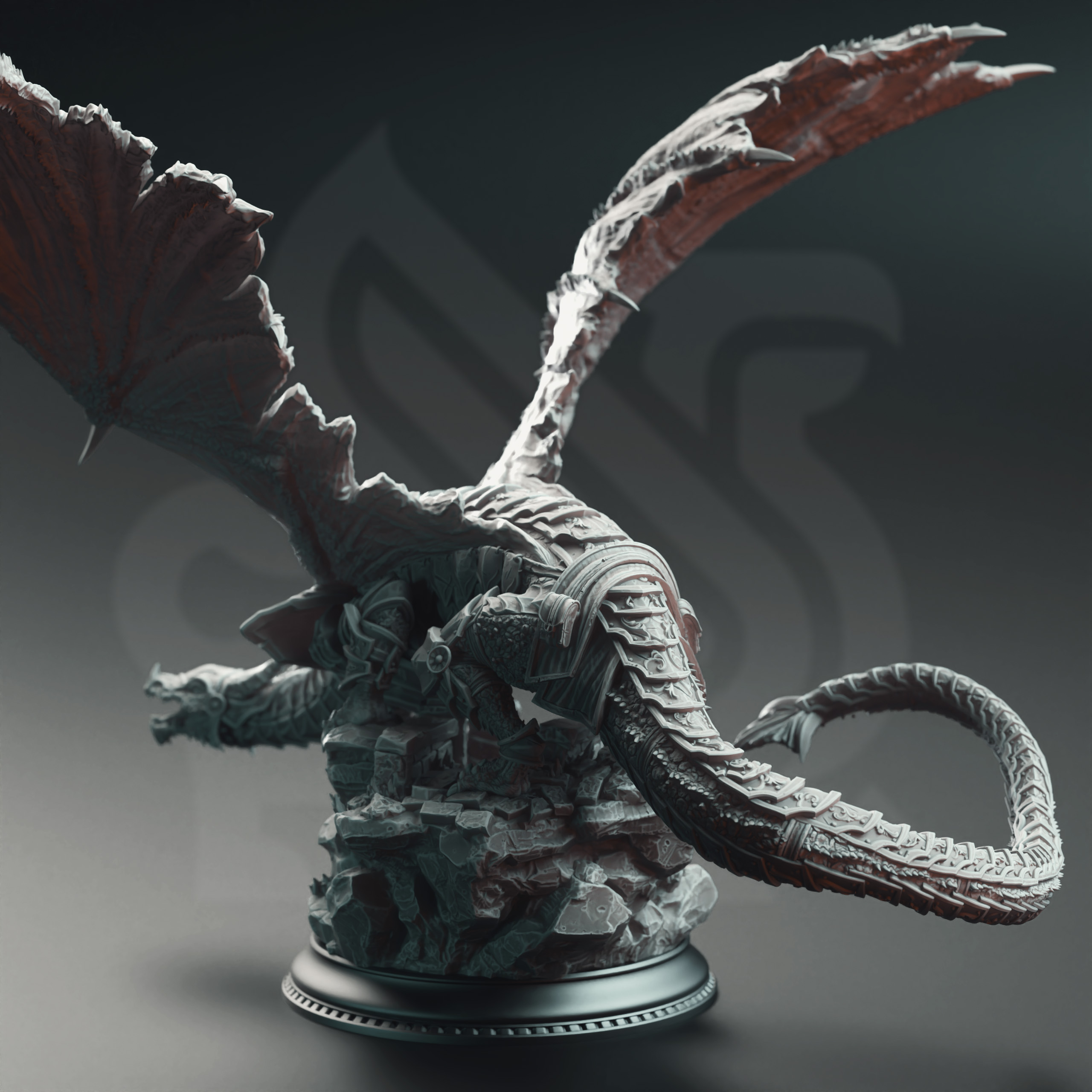 Unpainted resin miniature of Kuriazor the Dark Scaled - Dragon of the Depths — view 3 of 4