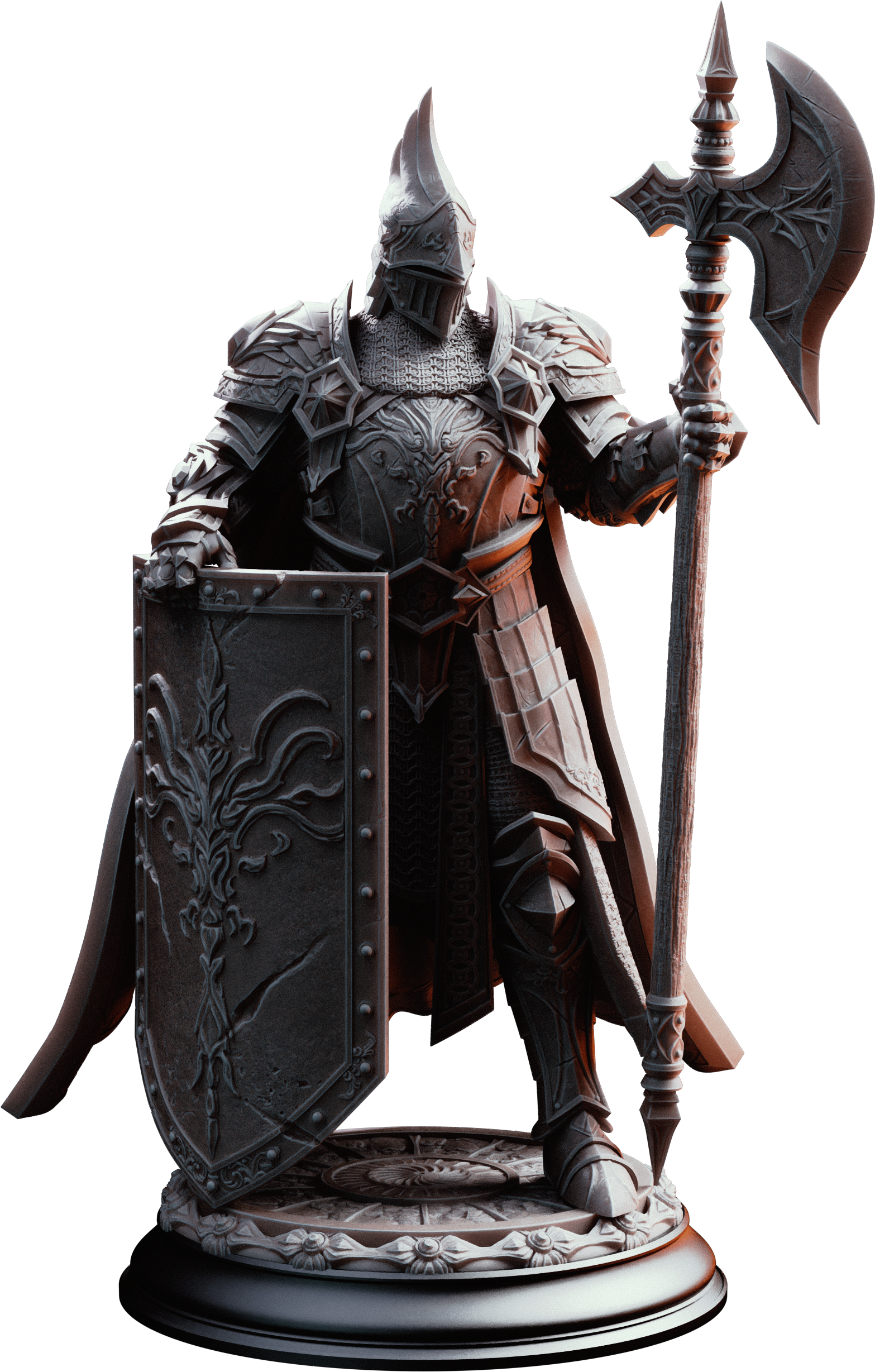Unpainted resin miniature of Lars von Findros, a human fighter/paladin, on a round base — view 4 of 4