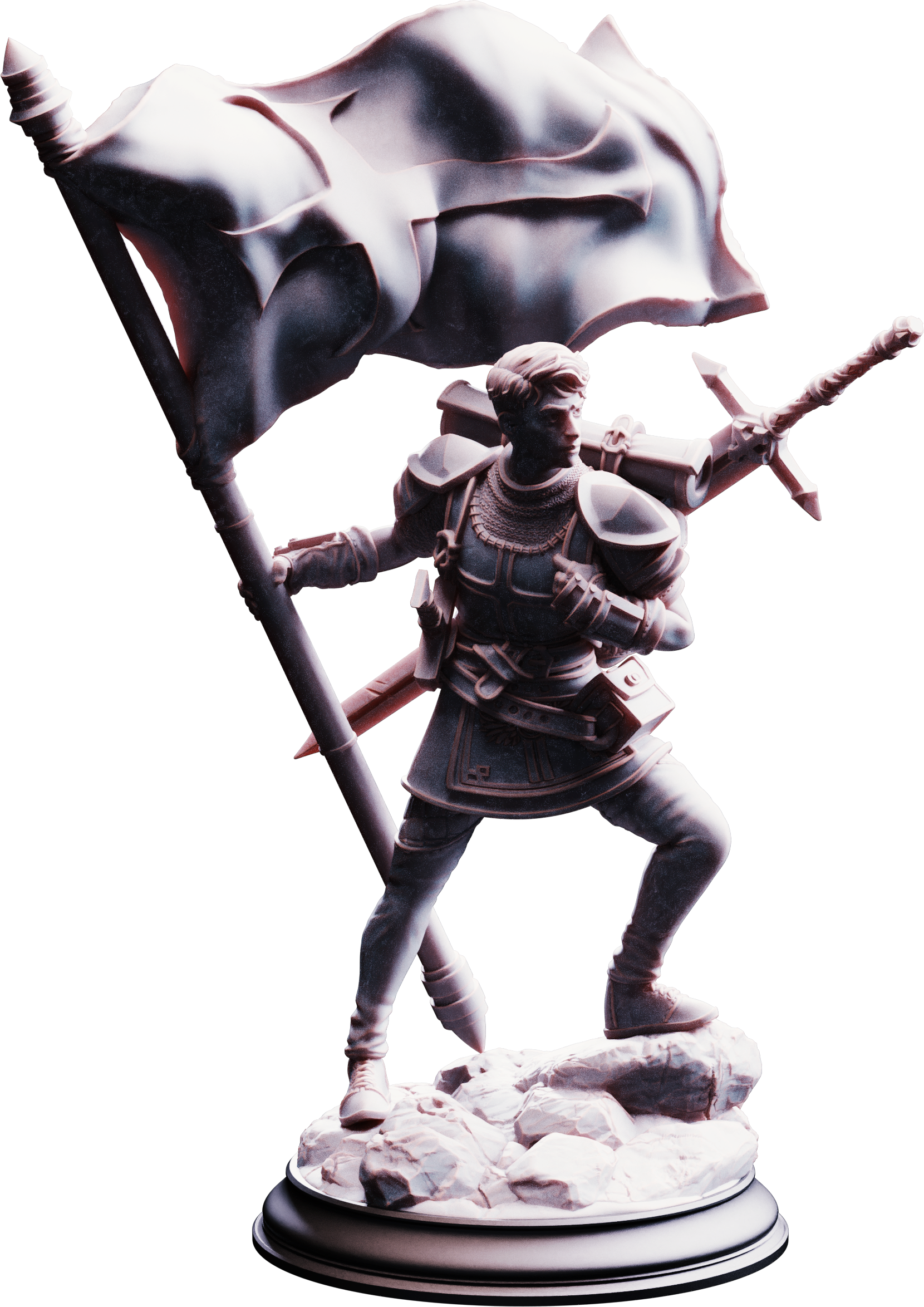 Unpainted resin miniature of Lionel Donmeir, a human fighter, on a round base — view 4 of 4