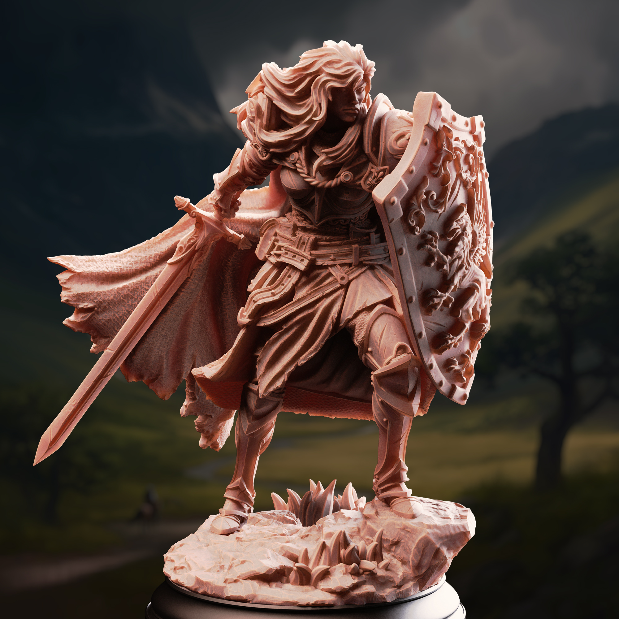Unpainted resin miniature of Lydia the Untarnished, golden griffin sergeant — view 2 of 4