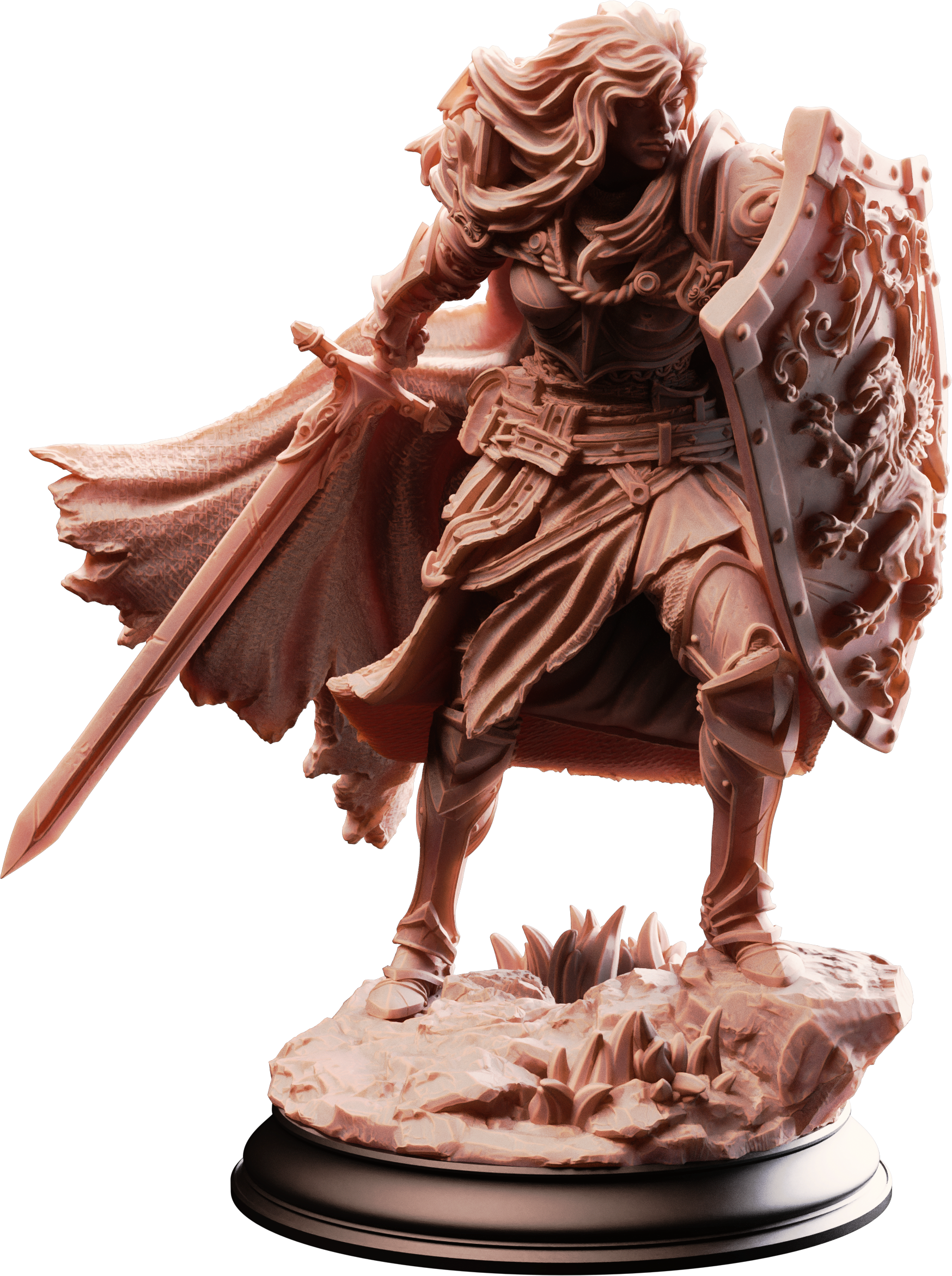 Unpainted resin miniature of Lydia the Untarnished, golden griffin sergeant — view 4 of 4