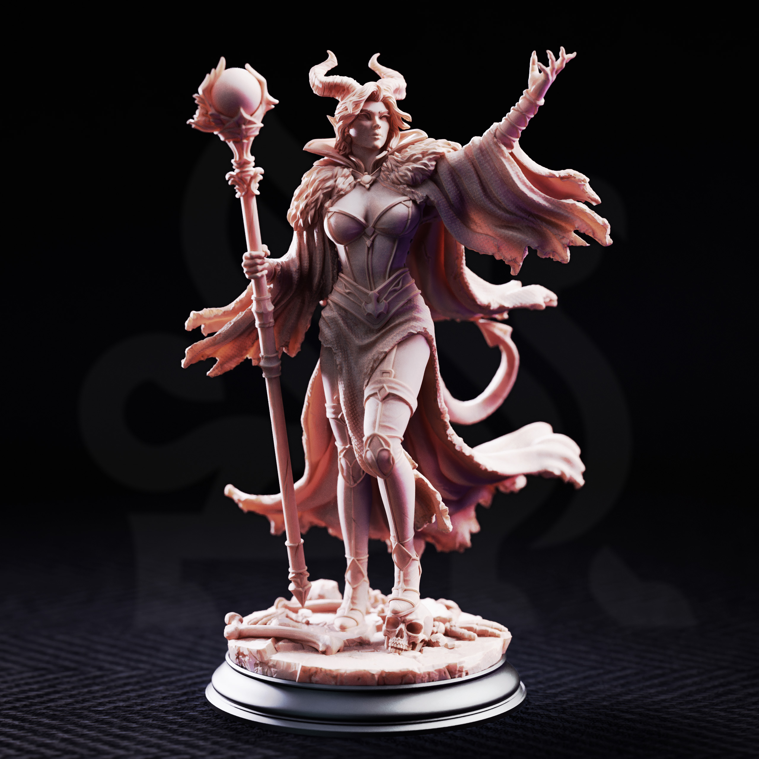 Unpainted resin miniature of Mallory the Envious, the dark ruler