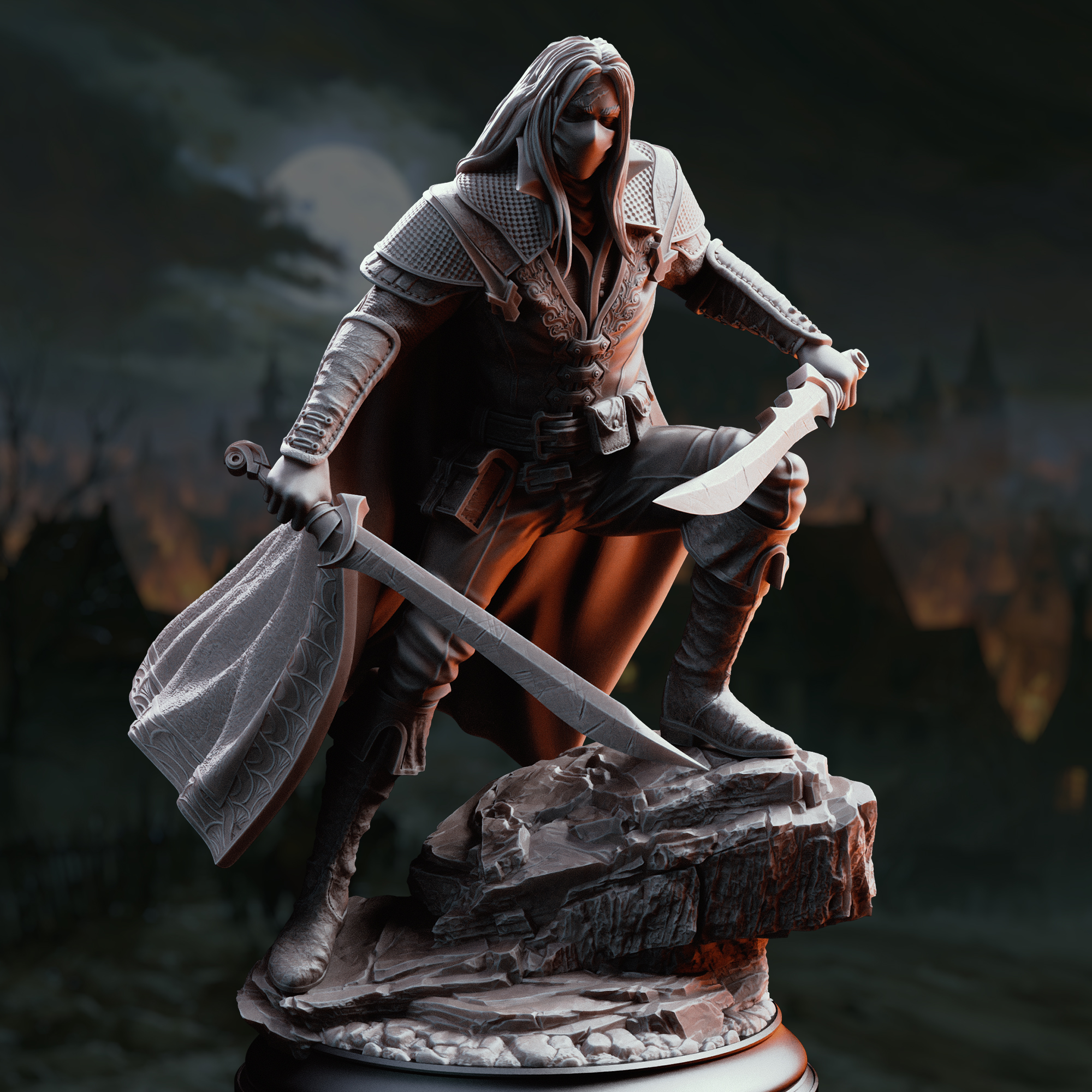 Unpainted resin miniature of Mayor Severin Linhardt, a human fighter/hex hunter/ranger/rogue, on a round base