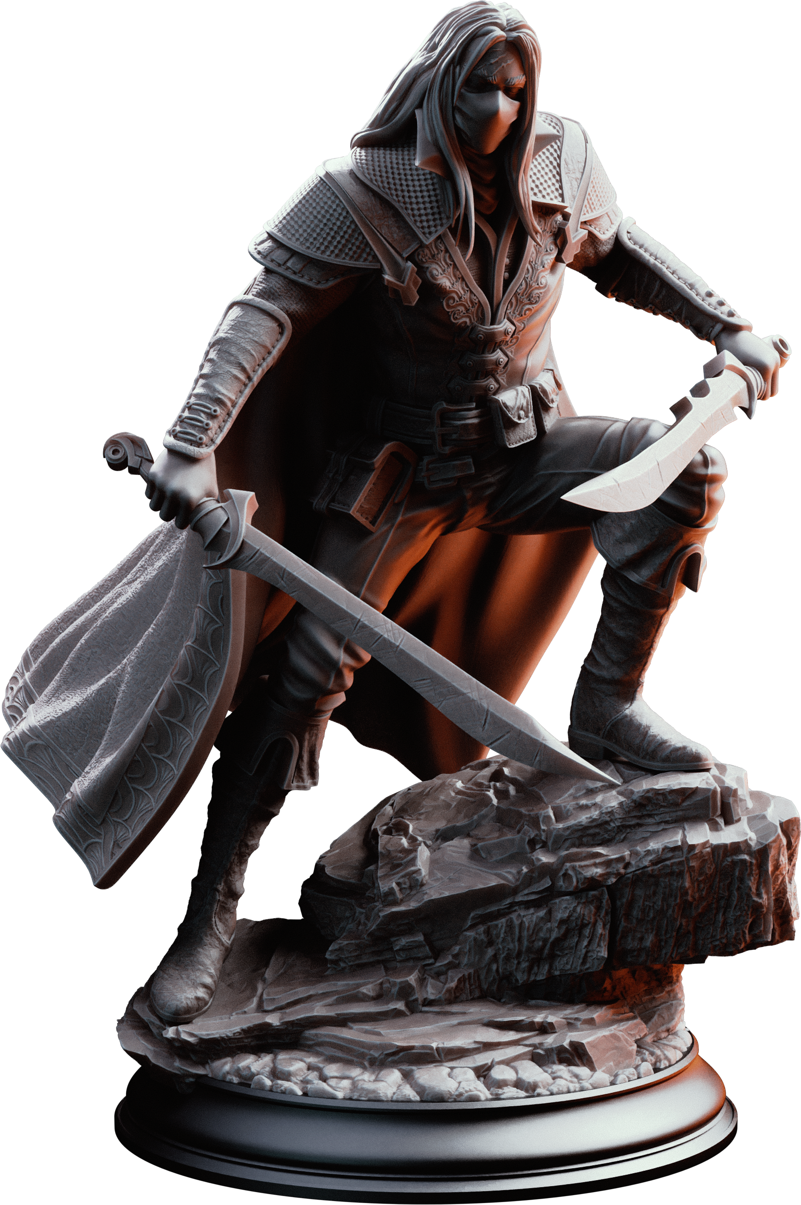 Unpainted resin miniature of Mayor Severin Linhardt, a human fighter/hex hunter/ranger/rogue, on a round base — view 4 of 4