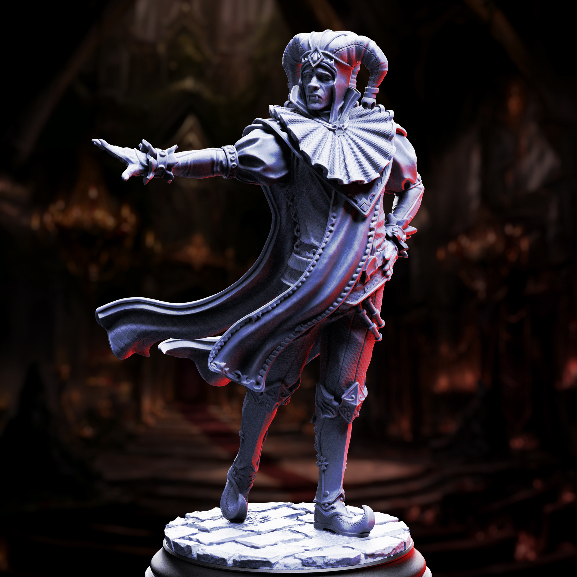 Unpainted resin miniature of Melancholy, sombre vampire jester — view 3 of 5