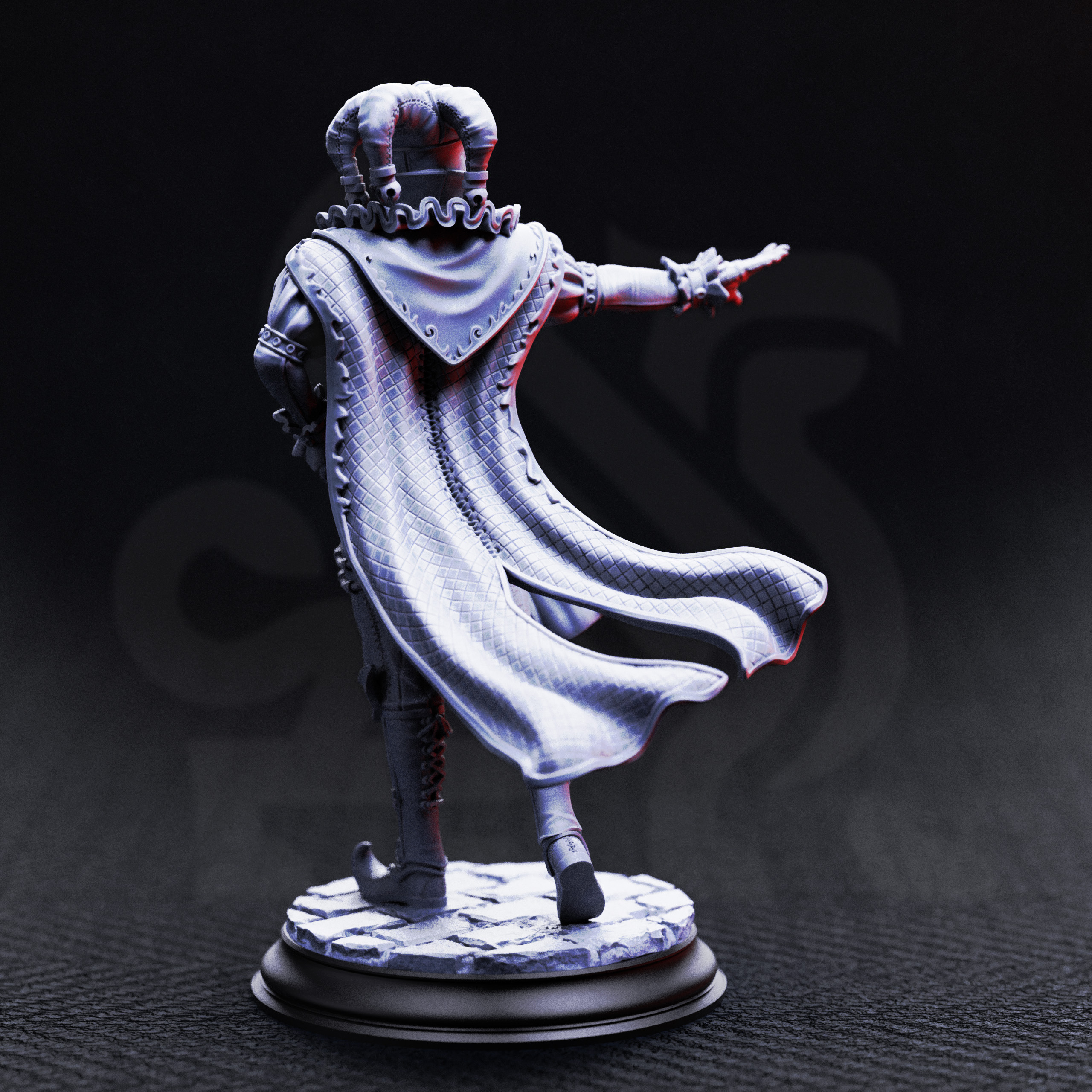 Unpainted resin miniature of Melancholy, sombre vampire jester — view 4 of 5