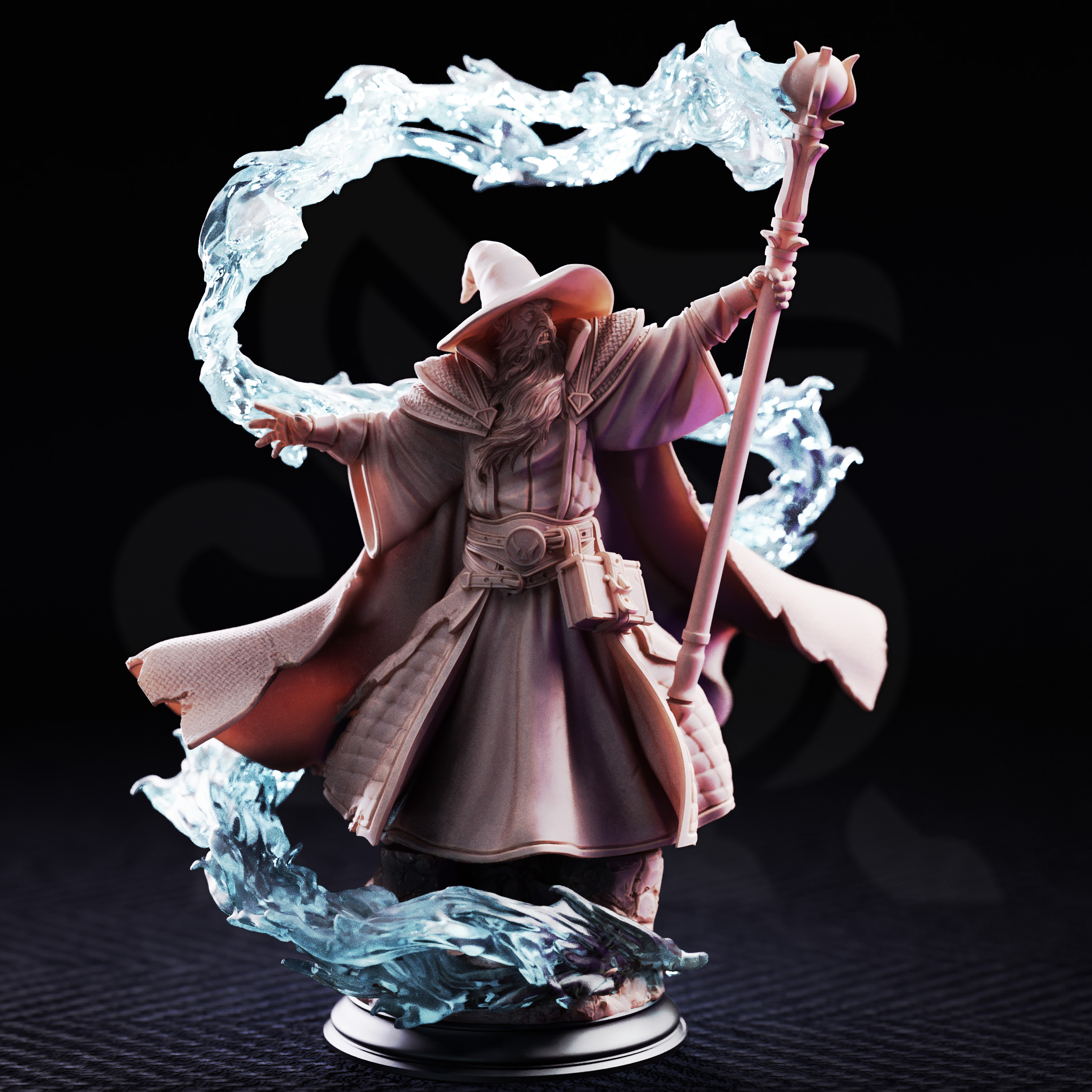 Unpainted resin miniature of Merlin of Monmouth, elder wizard