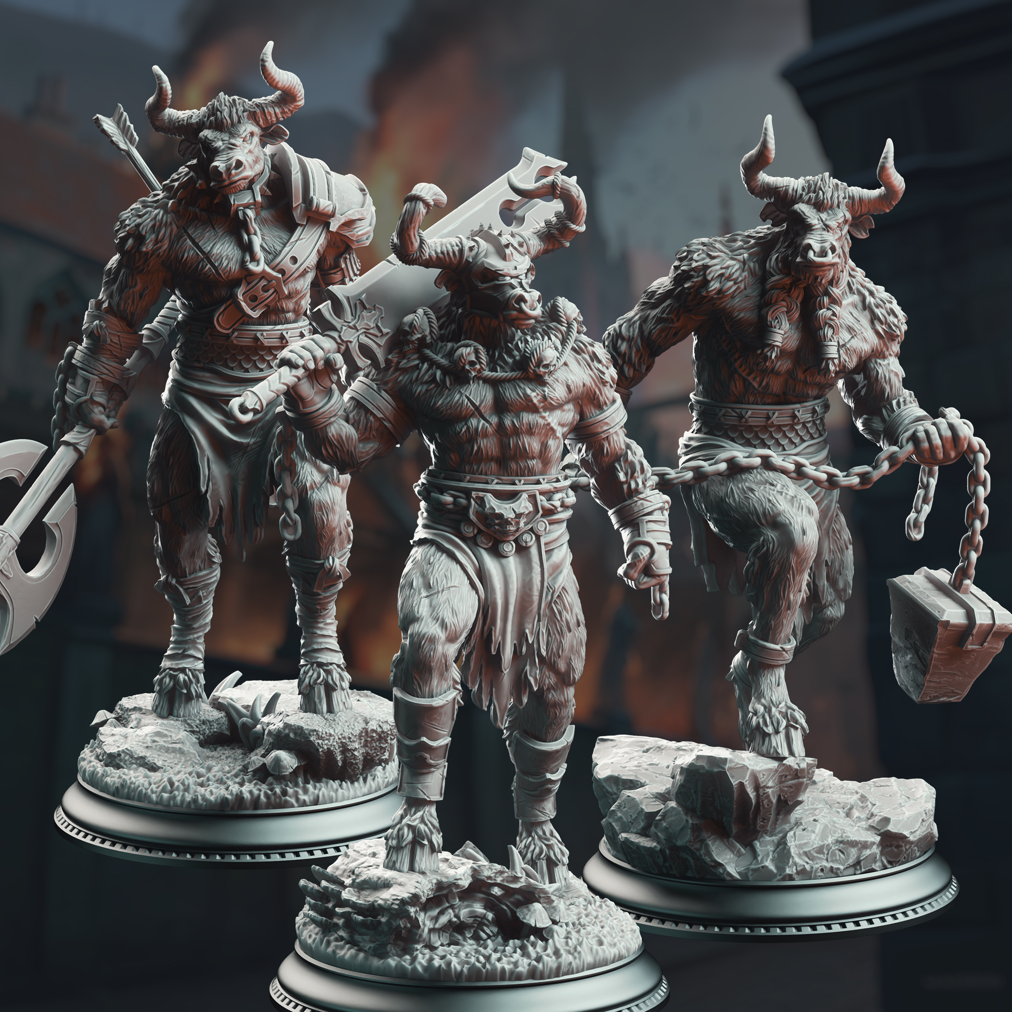 Unpainted resin miniature of Minotaurs of the Labyrinth’s Depths