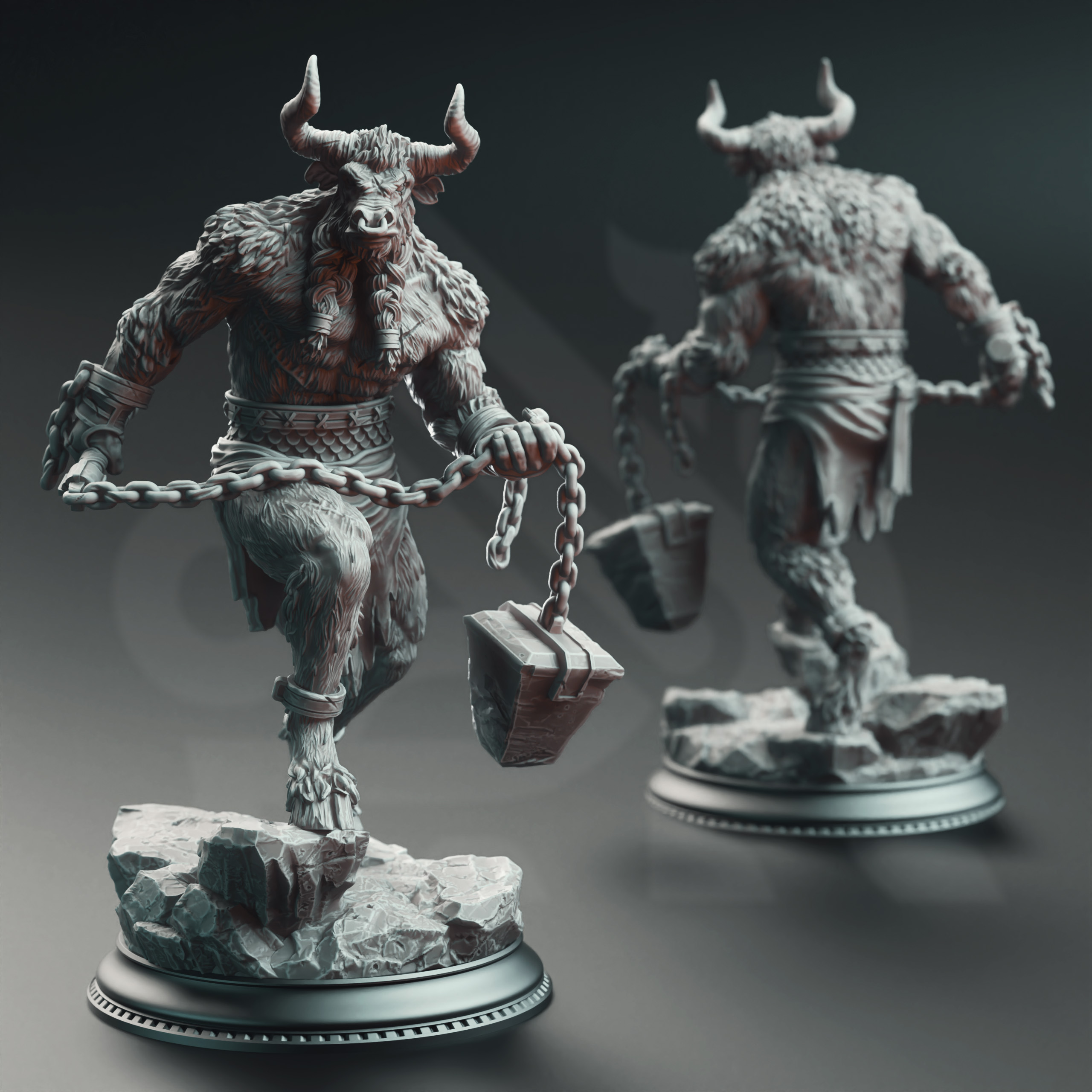 Unpainted resin miniature of Minotaurs of the Labyrinth’s Depths — view 2 of 4