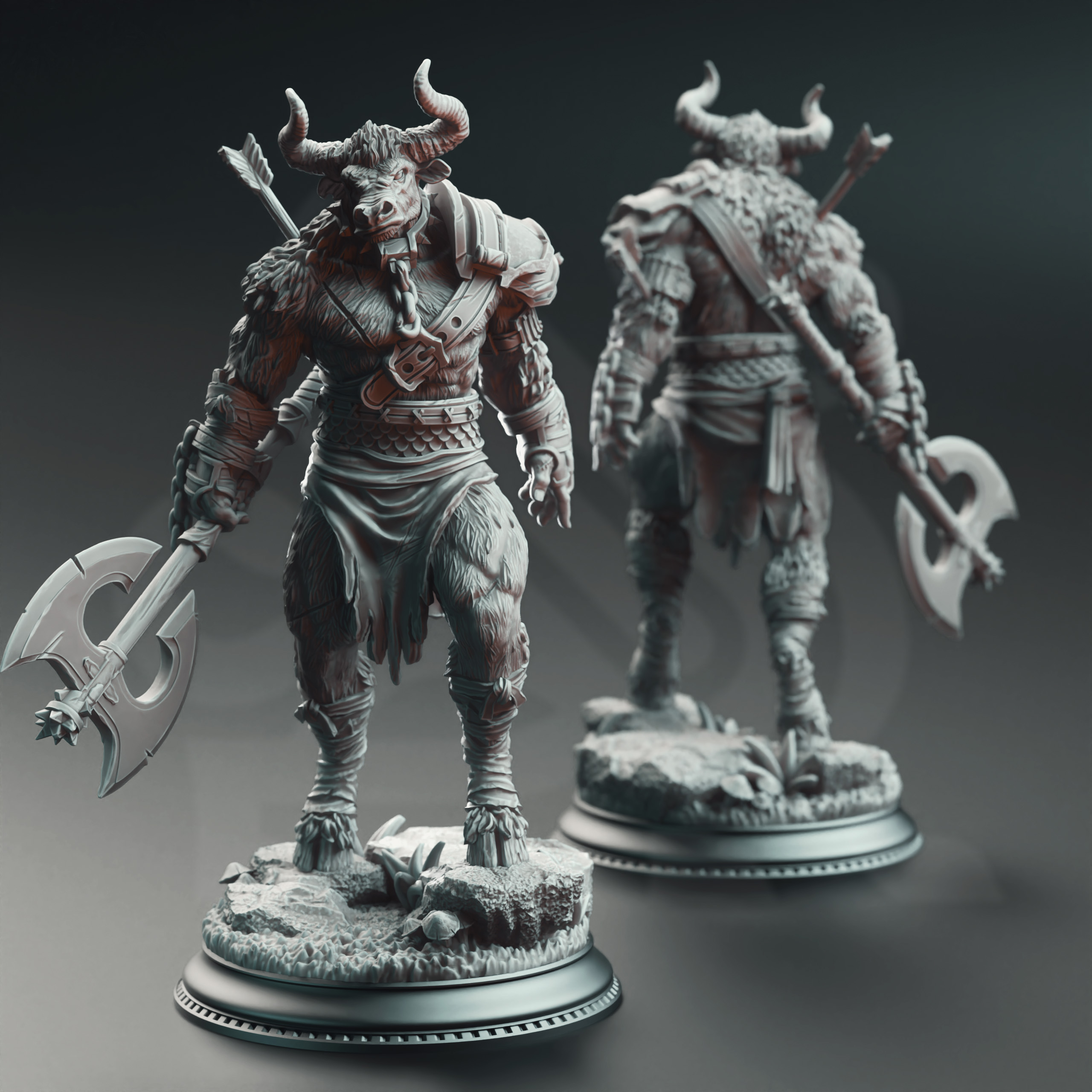 Unpainted resin miniature of Minotaurs of the Labyrinth’s Depths — view 3 of 4