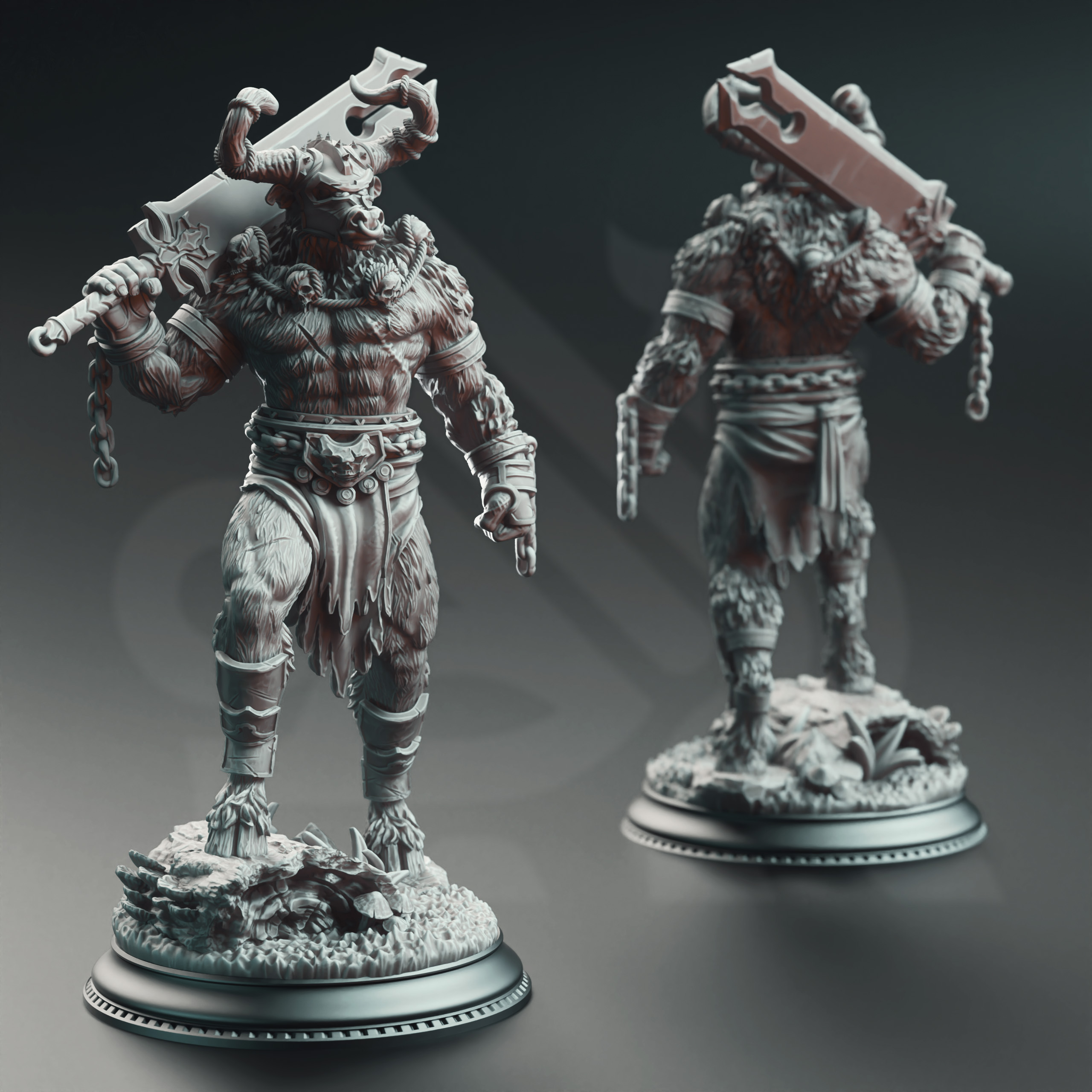 Unpainted resin miniature of Minotaurs of the Labyrinth’s Depths — view 4 of 4