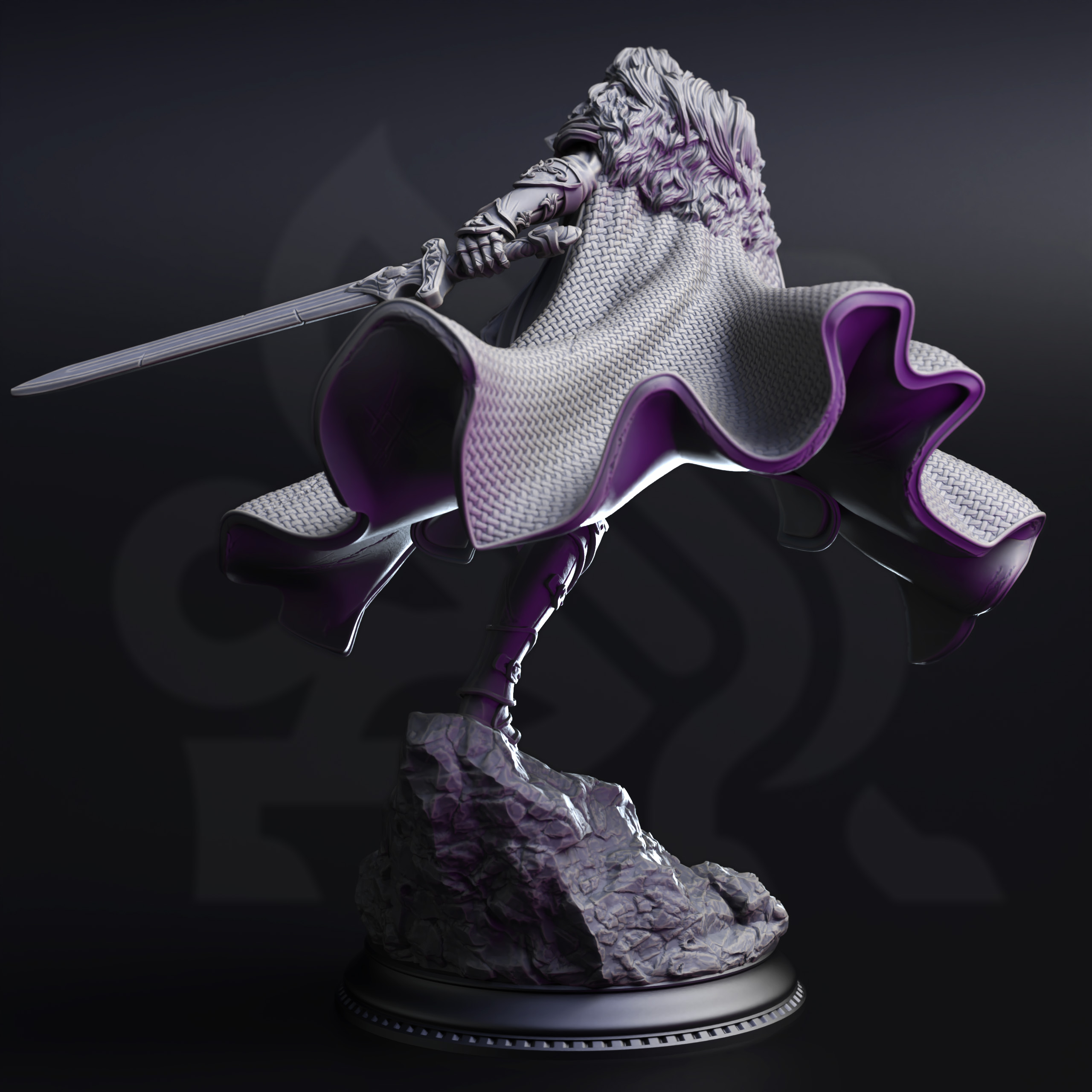 Unpainted resin miniature of Morgana Lynch, a human fighter, on a round base — view 2 of 4
