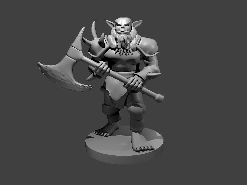 Unpainted resin miniature of a bugbear with an axe, sculpted by MZ4250