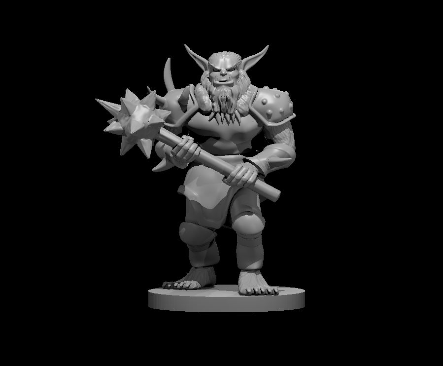 Unpainted resin miniature of a bugbear with a morningstar, sculpted by MZ4250