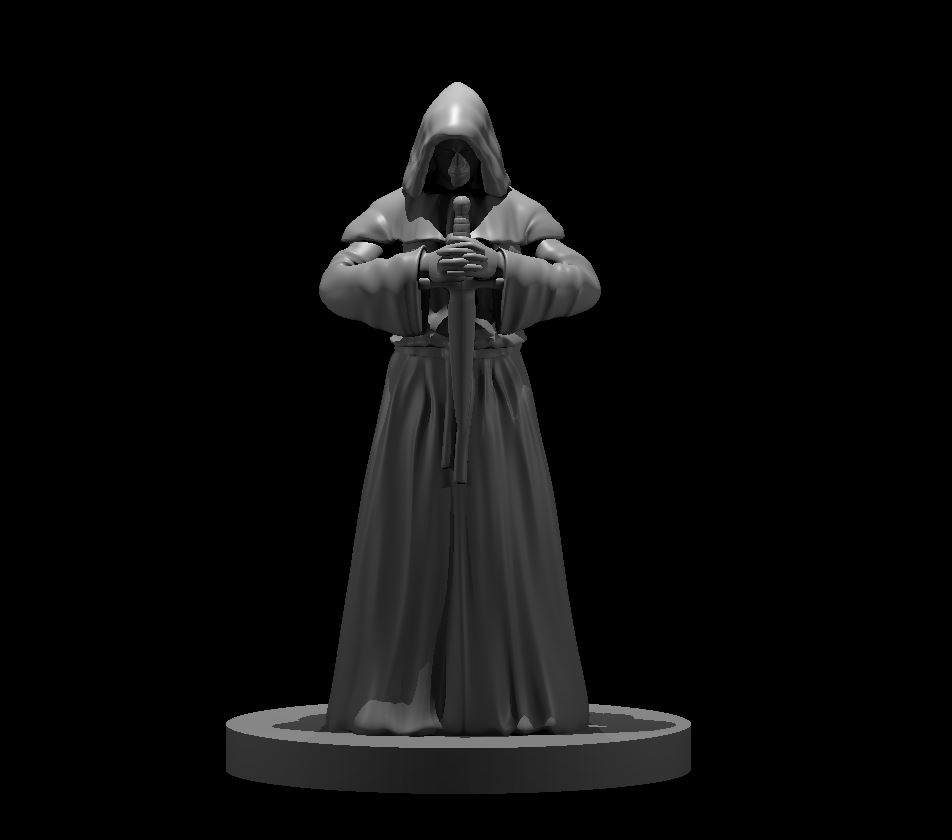 Unpainted resin miniature of a hooded cultist, sculpted by MZ4250