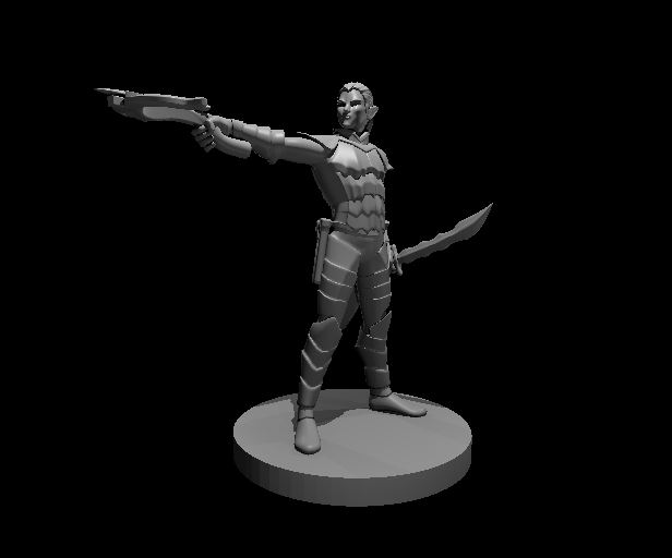 Unpainted resin miniature of a drow soldier, sculpted by MZ4250