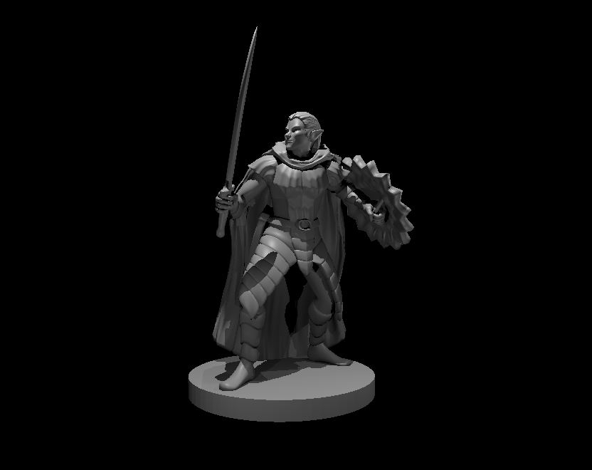 Unpainted resin miniature of a drow elite warrior, sculpted by MZ4250
