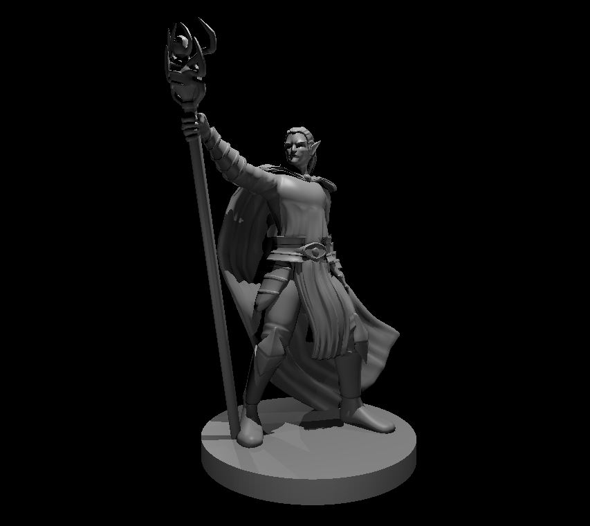 Unpainted resin miniature of a drow mage, sculpted by MZ4250