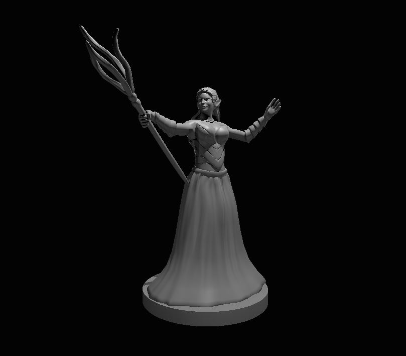 Unpainted resin miniature of a drow priestess, sculpted by MZ4250