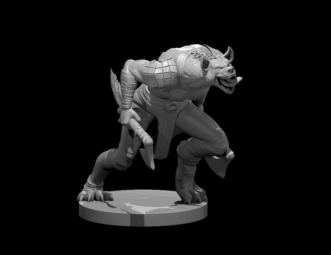 Unpainted resin miniature of a gnoll with a longbow, sculpted by MZ4250