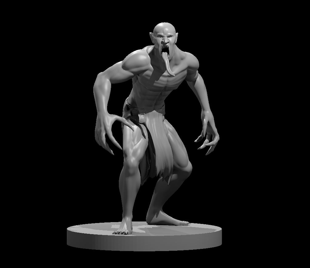 Unpainted resin miniature of a crouching ghoul, sculpted by MZ4250