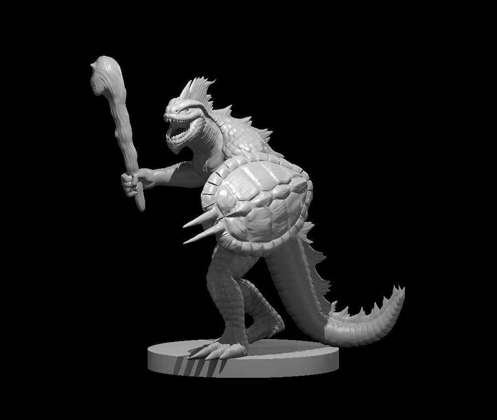 Unpainted resin miniature of a lizardfolk with a club, sculpted by MZ4250