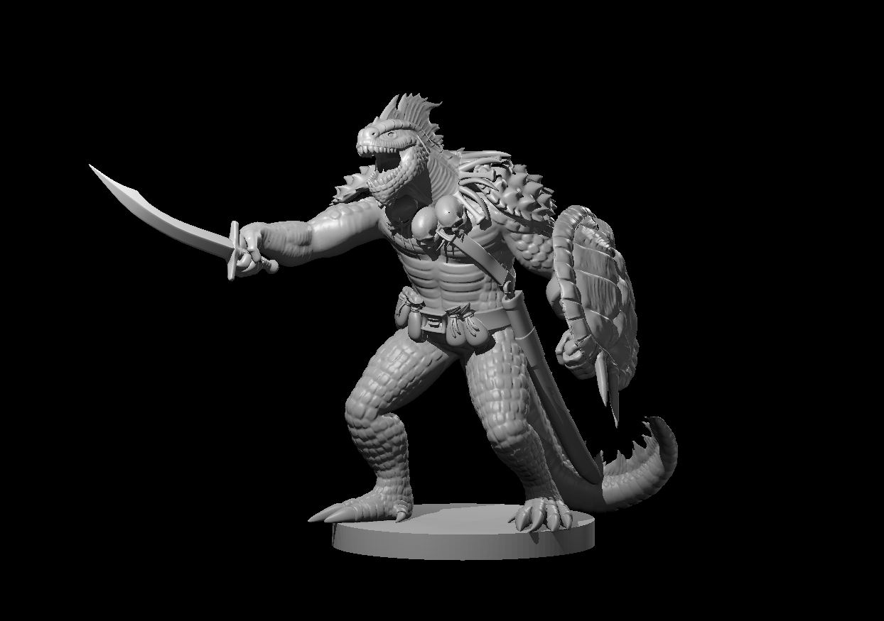 Unpainted resin miniature of a lizardfolk chieftain, sculpted by MZ4250