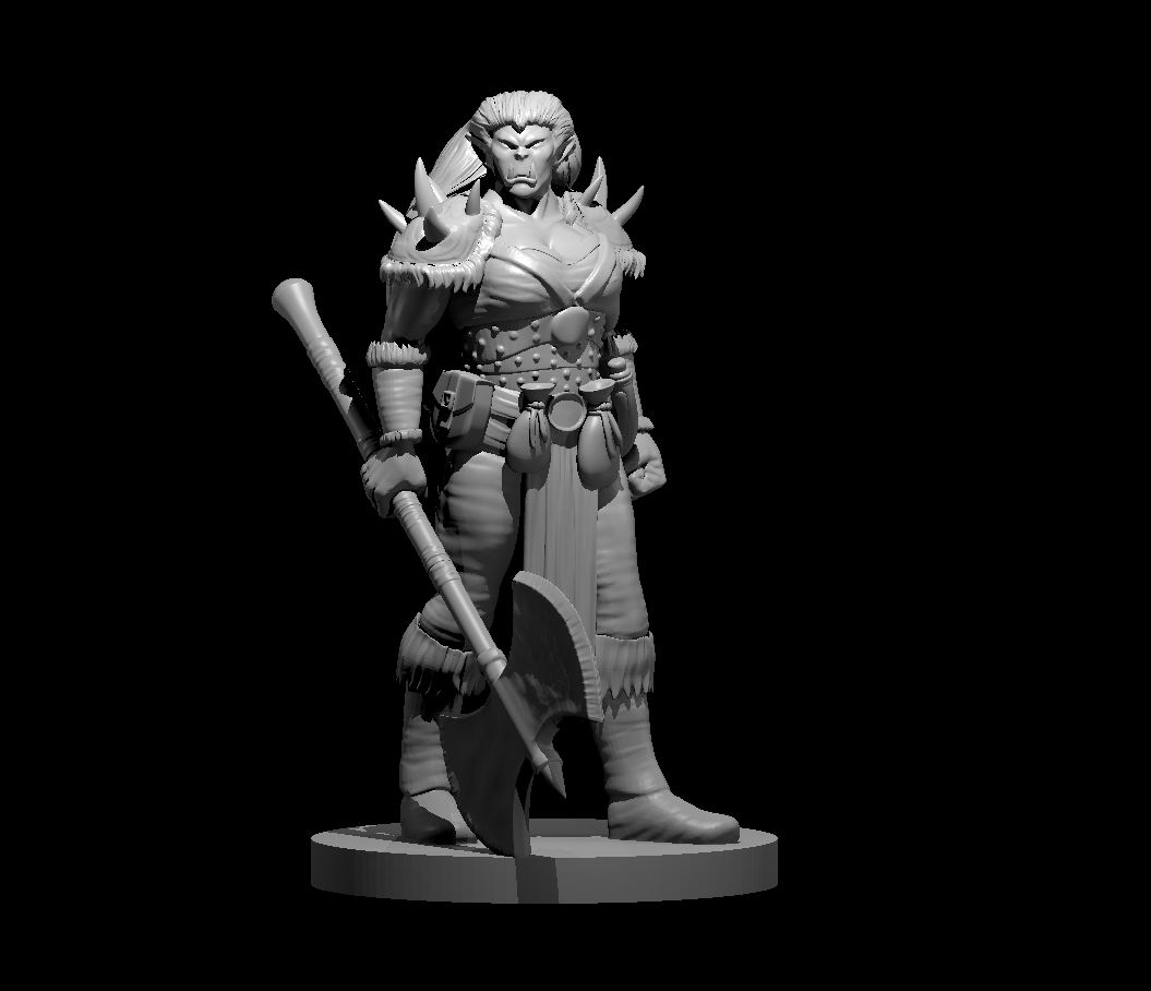 Unpainted resin miniature of a orc warrior with an axe, sculpted by MZ4250