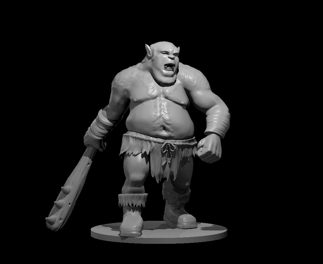 Unpainted resin miniature of a shaggy ogre dragging a club, sculpted by MZ4250
