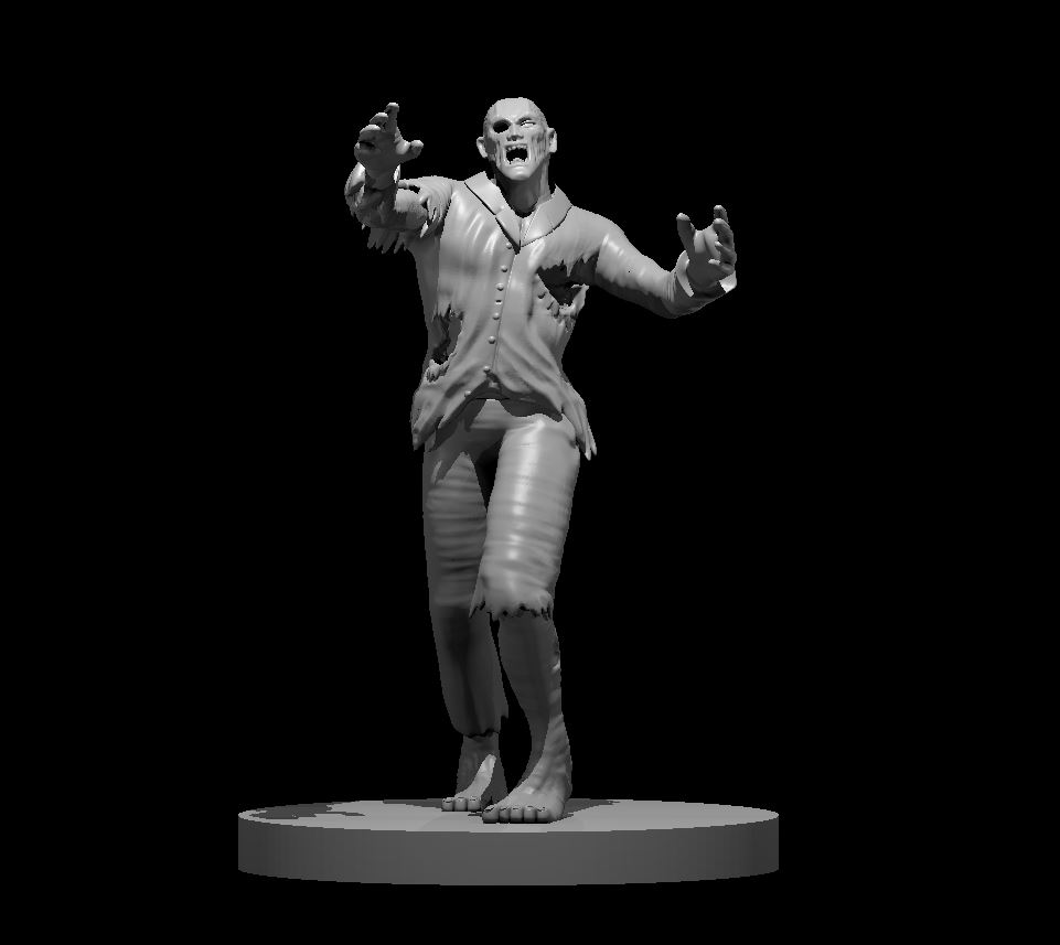 Unpainted resin miniature of a staggering zombie, sculpted by MZ4250