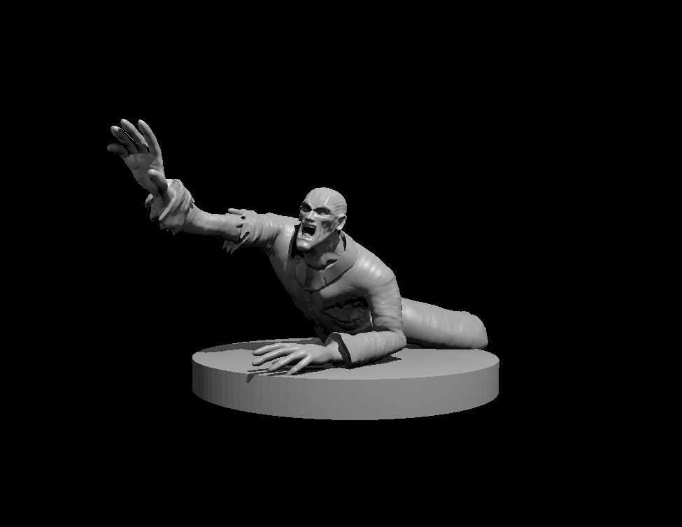 Unpainted resin miniature of a zombie with a broken arm, sculpted by MZ4250