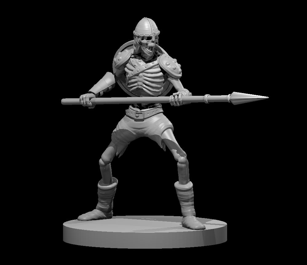 Unpainted resin miniature of a skeleton spearman, sculpted by MZ4250