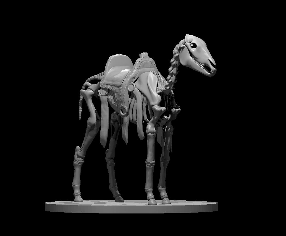 Unpainted resin miniature of a skeletal warhorse, sculpted by MZ4250