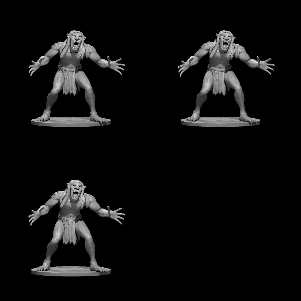 A Trouble of Trolls: 3 unpainted resin miniatures by MZ4250 — three trolls. Render sheet; a photograph of the printed set will replace it.