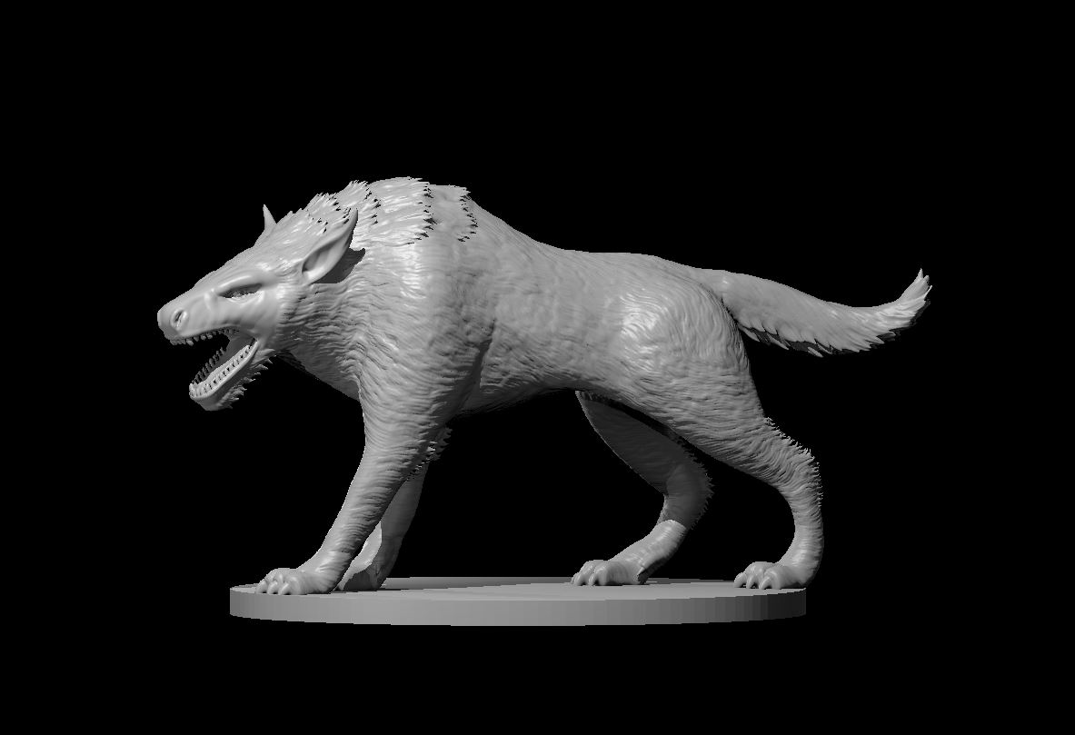 Unpainted resin miniature of a worg, sculpted by MZ4250