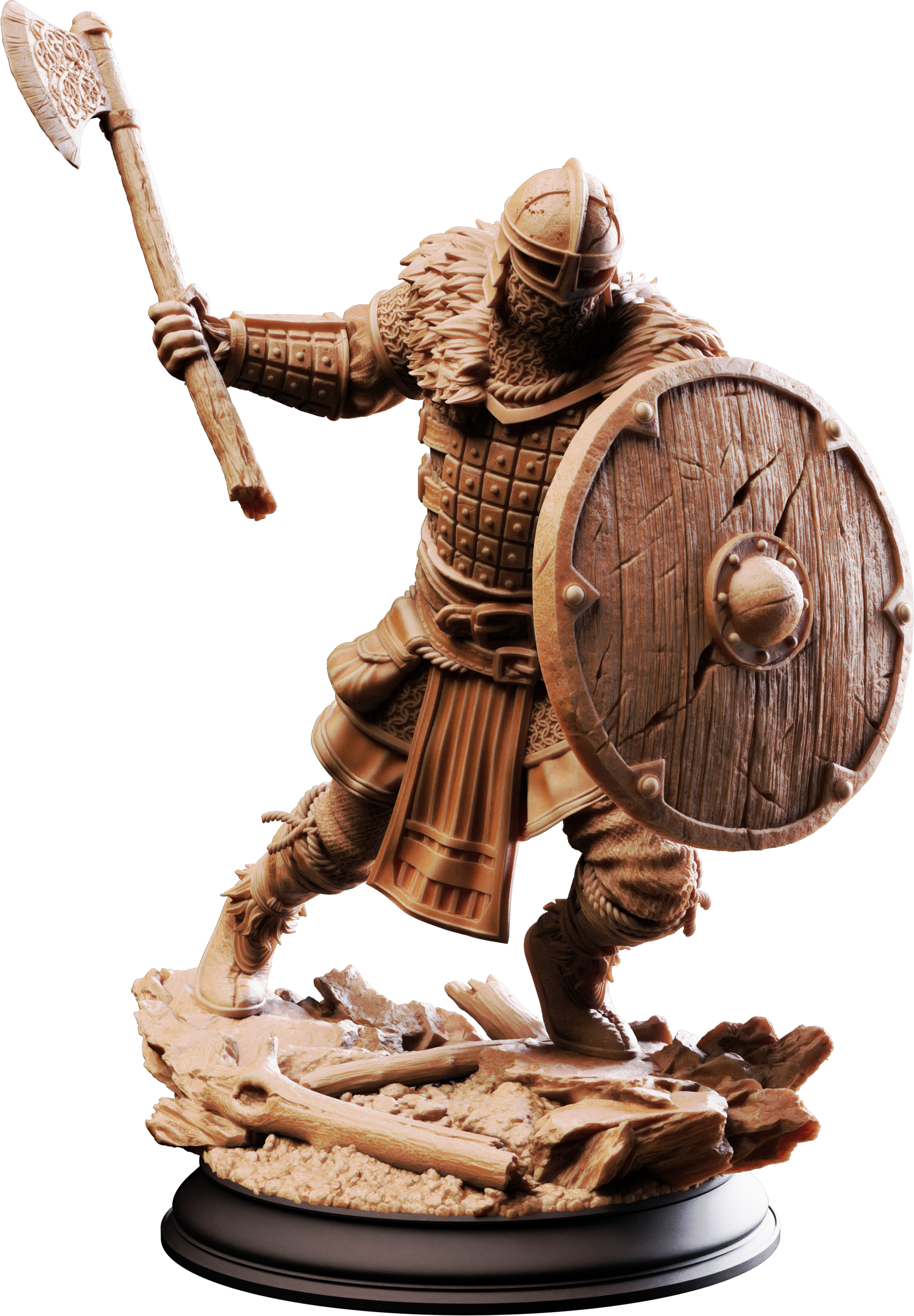 Unpainted resin miniature of Nils Olav, a human fighter, on a round base — view 4 of 4