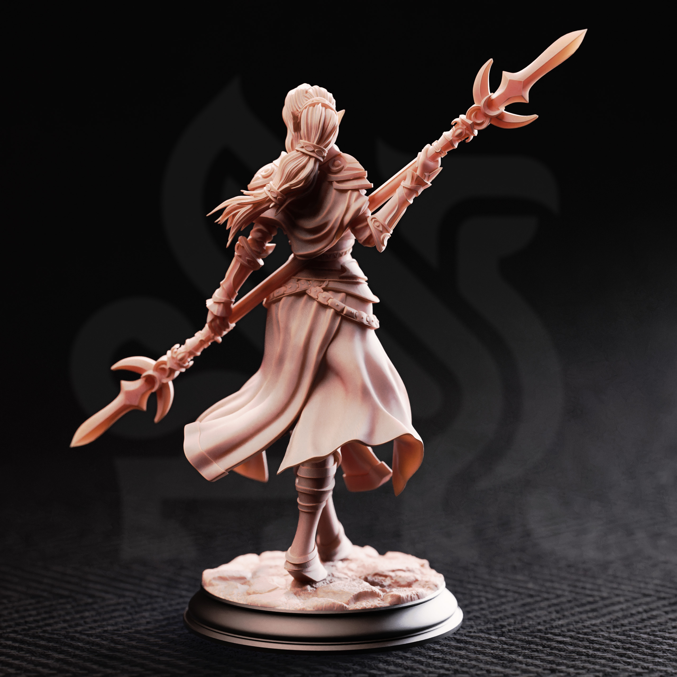 Unpainted resin miniature of Ninera Glynvari, blade of the crescent moon — view 3 of 4