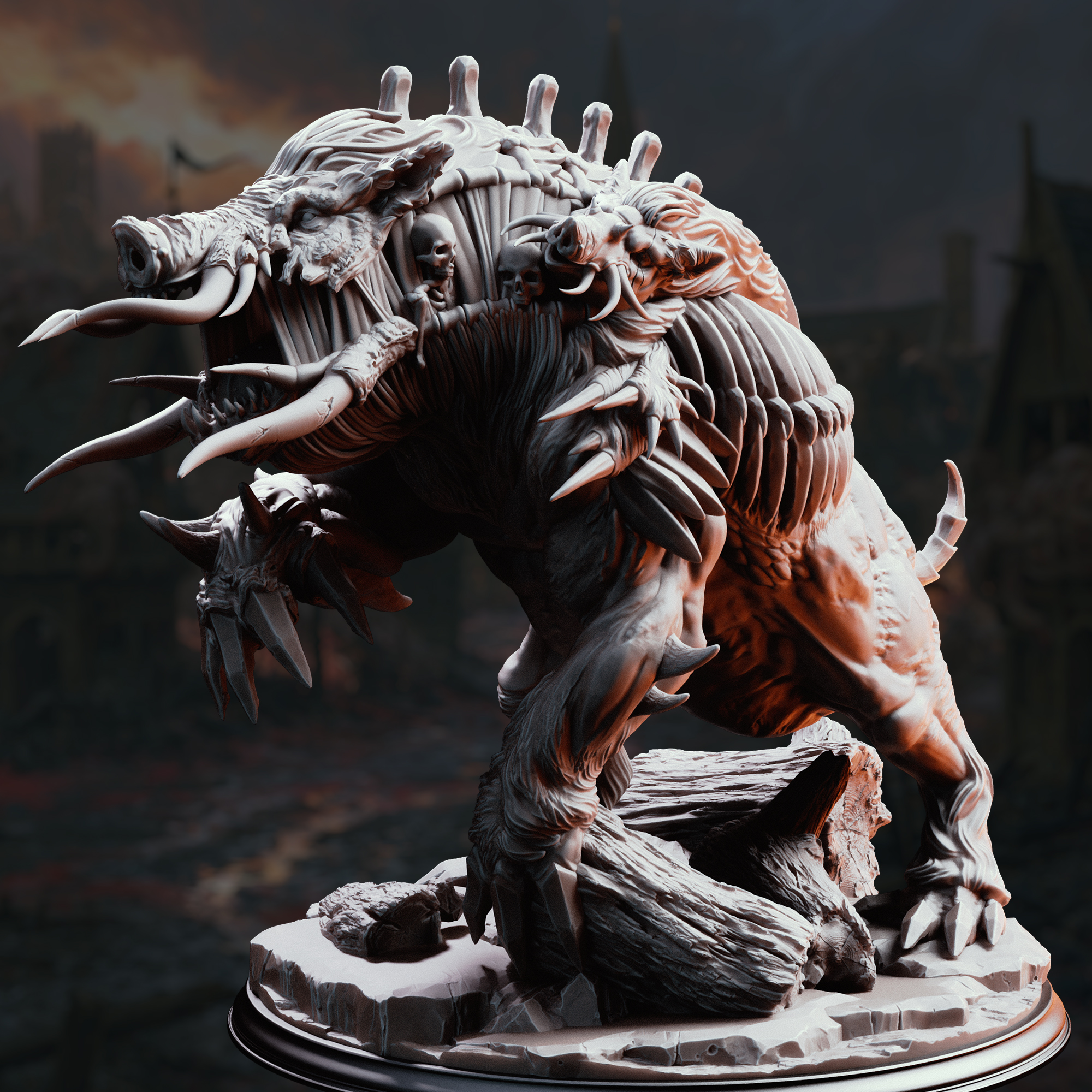 Unpainted resin miniature of Nogoron, an aberration, on a round base