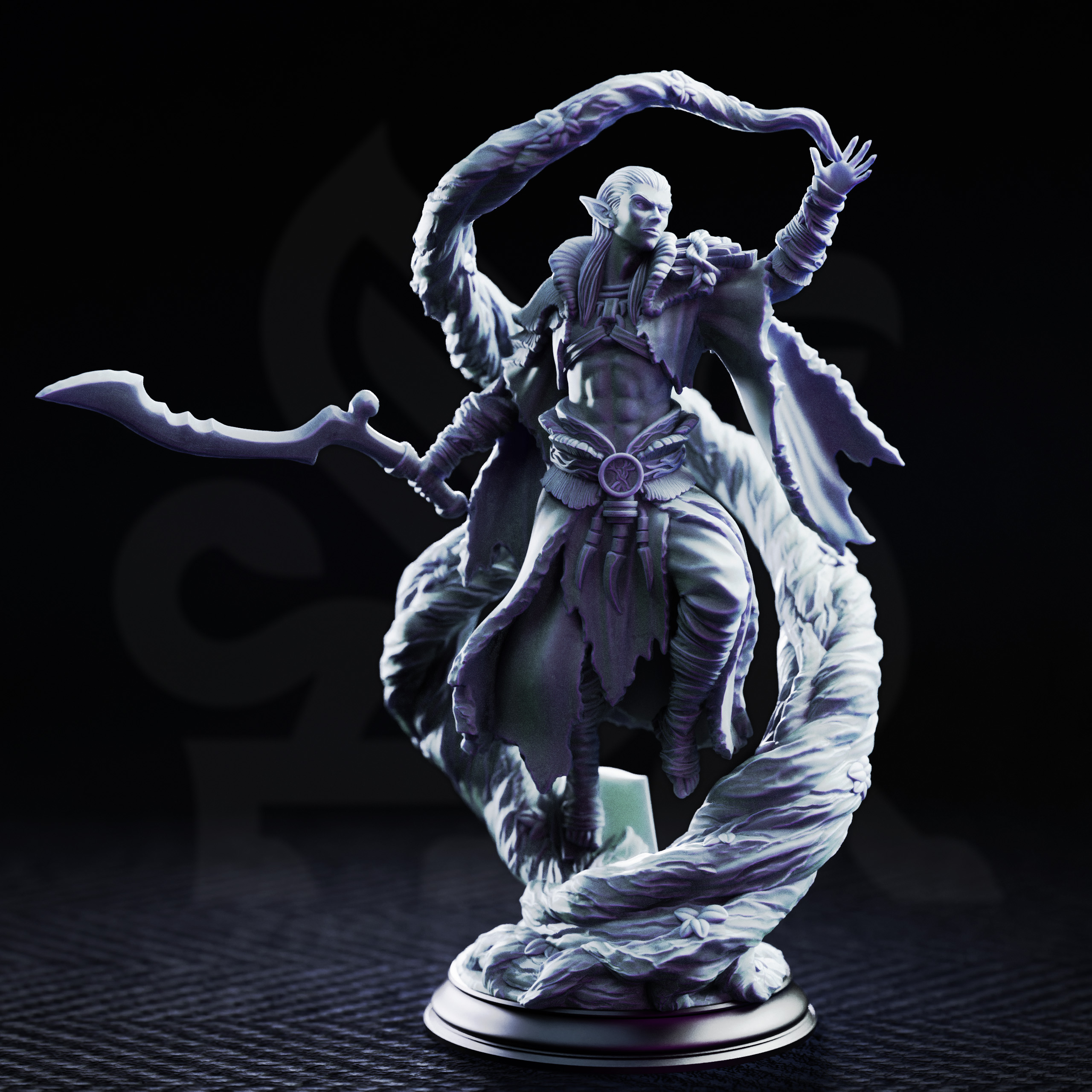 Unpainted resin miniature of Orathin the Listener, caretaker of the swamp