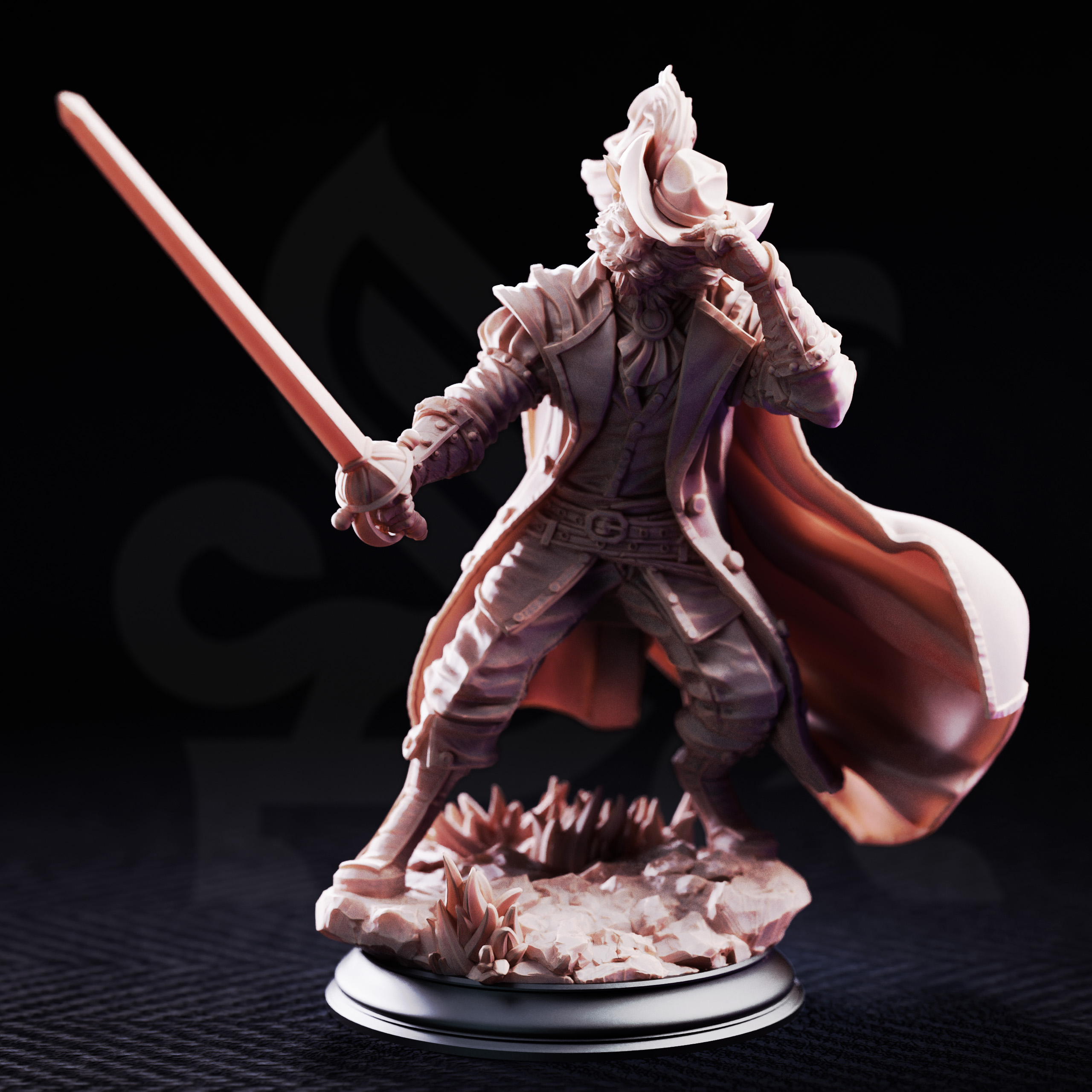 Unpainted resin miniature of Puss-In-Boots, tabaxi fencer