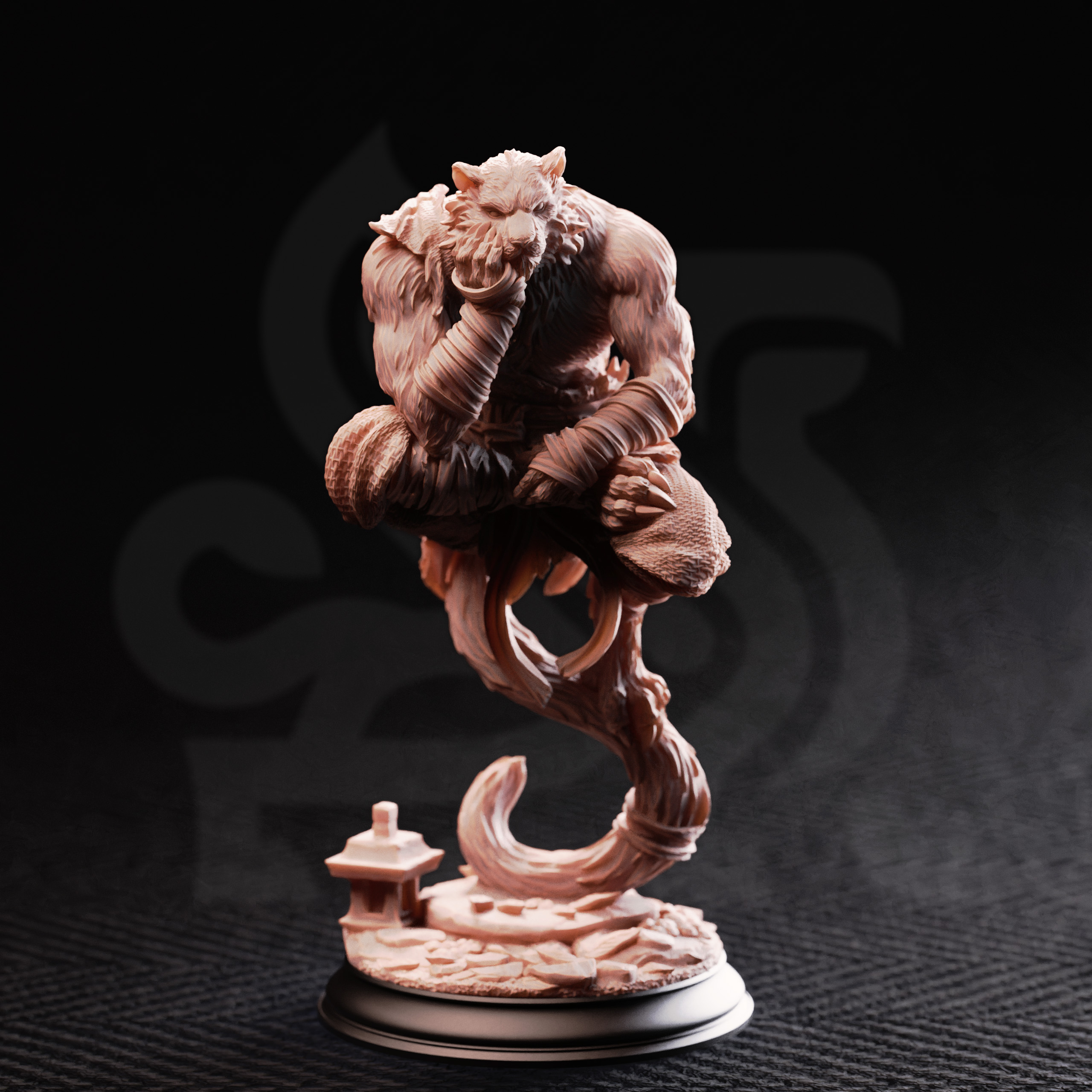 Unpainted resin miniature of Raiko of the Wardens, catfolk wanderer