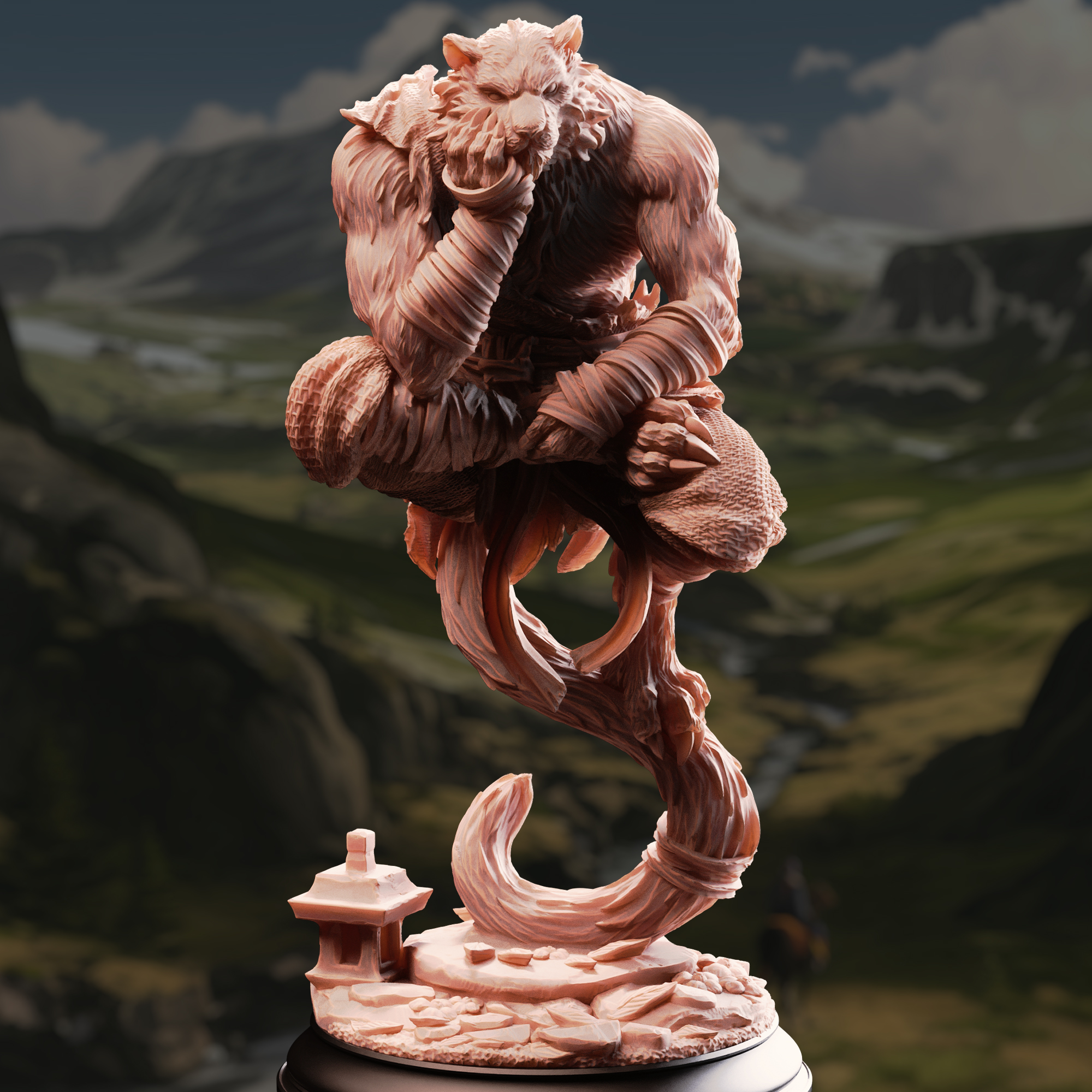 Unpainted resin miniature of Raiko of the Wardens, catfolk wanderer — view 2 of 4