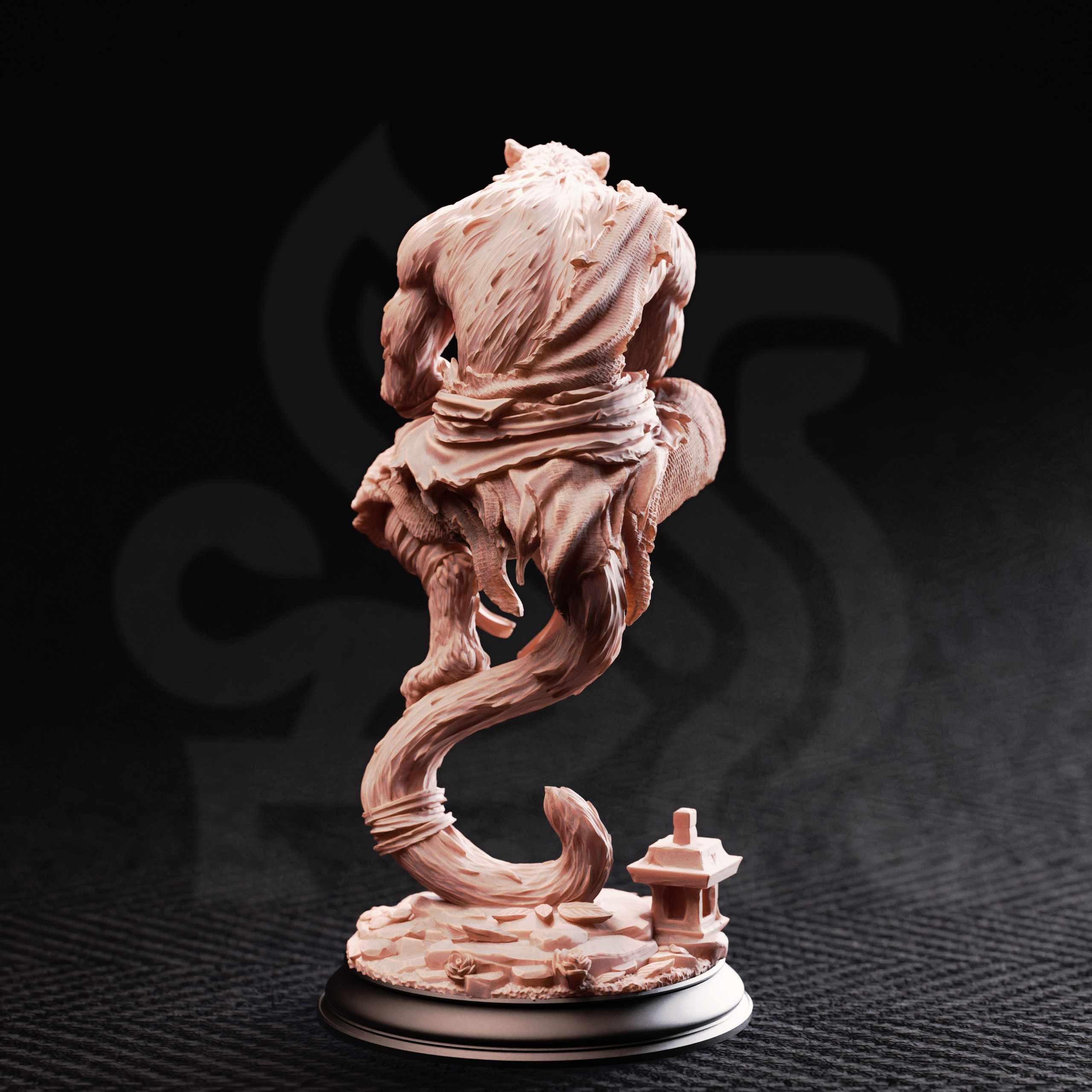 Unpainted resin miniature of Raiko of the Wardens, catfolk wanderer — view 3 of 4