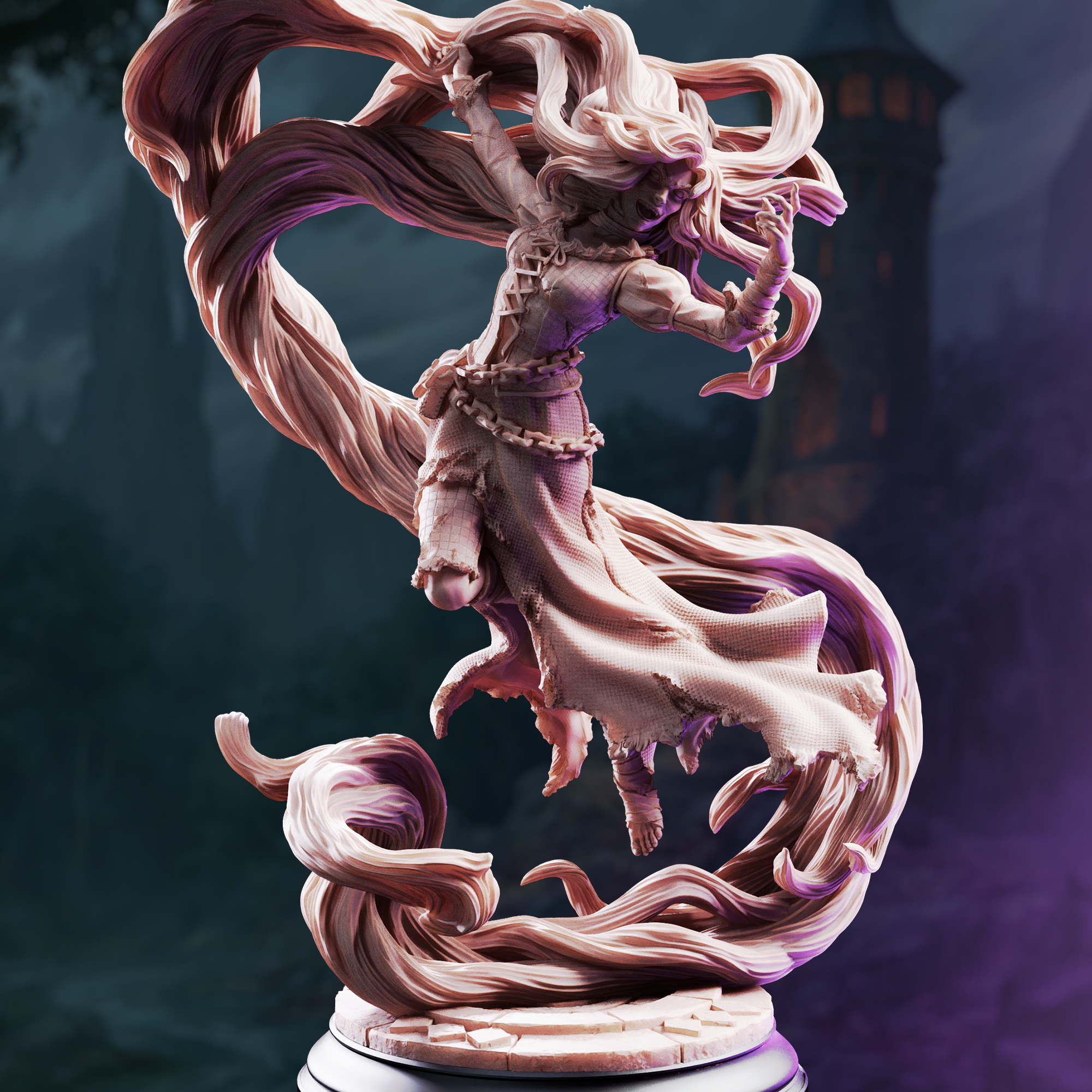 Unpainted resin miniature of Rapunzel the Mad, broken princess — view 2 of 4