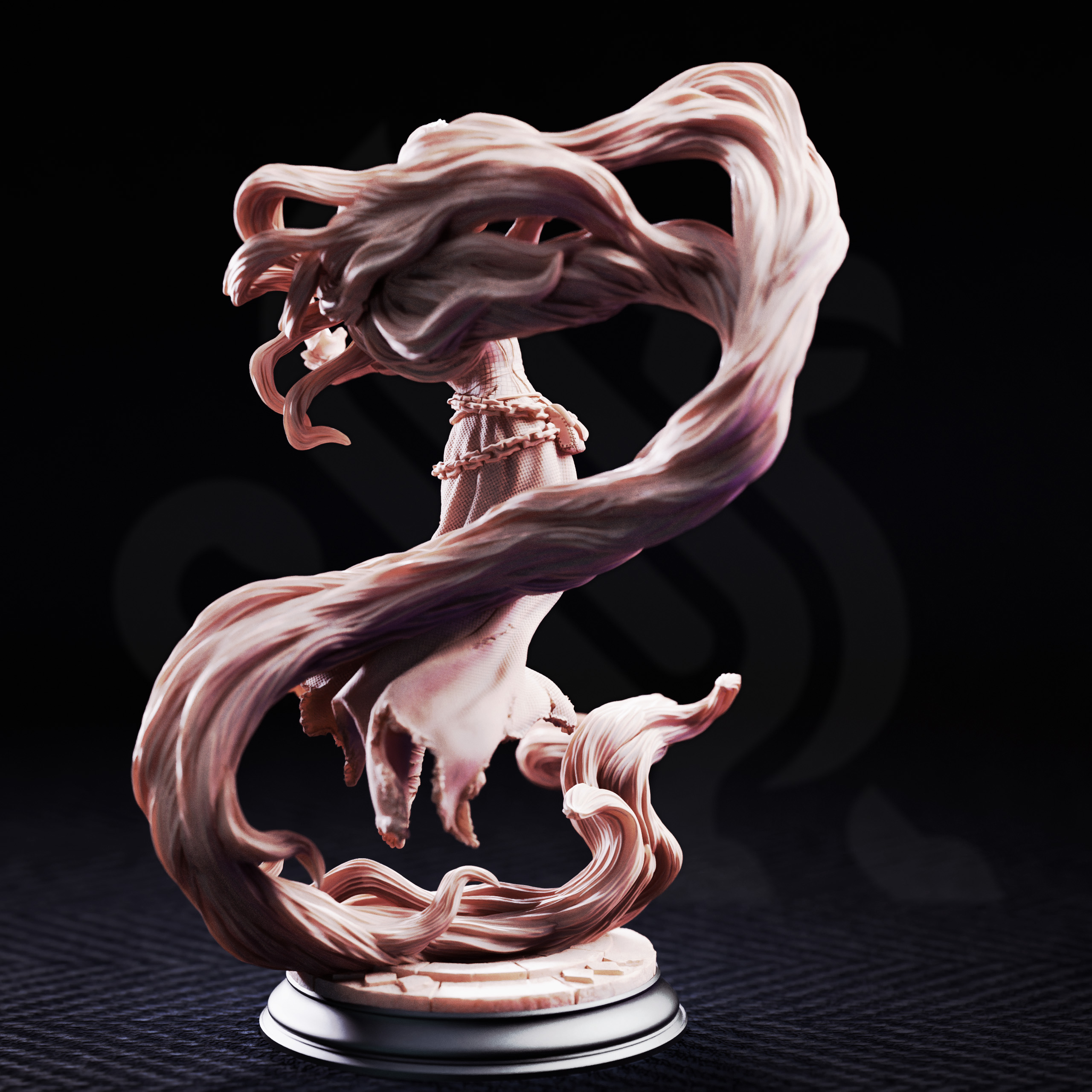 Unpainted resin miniature of Rapunzel the Mad, broken princess — view 3 of 4