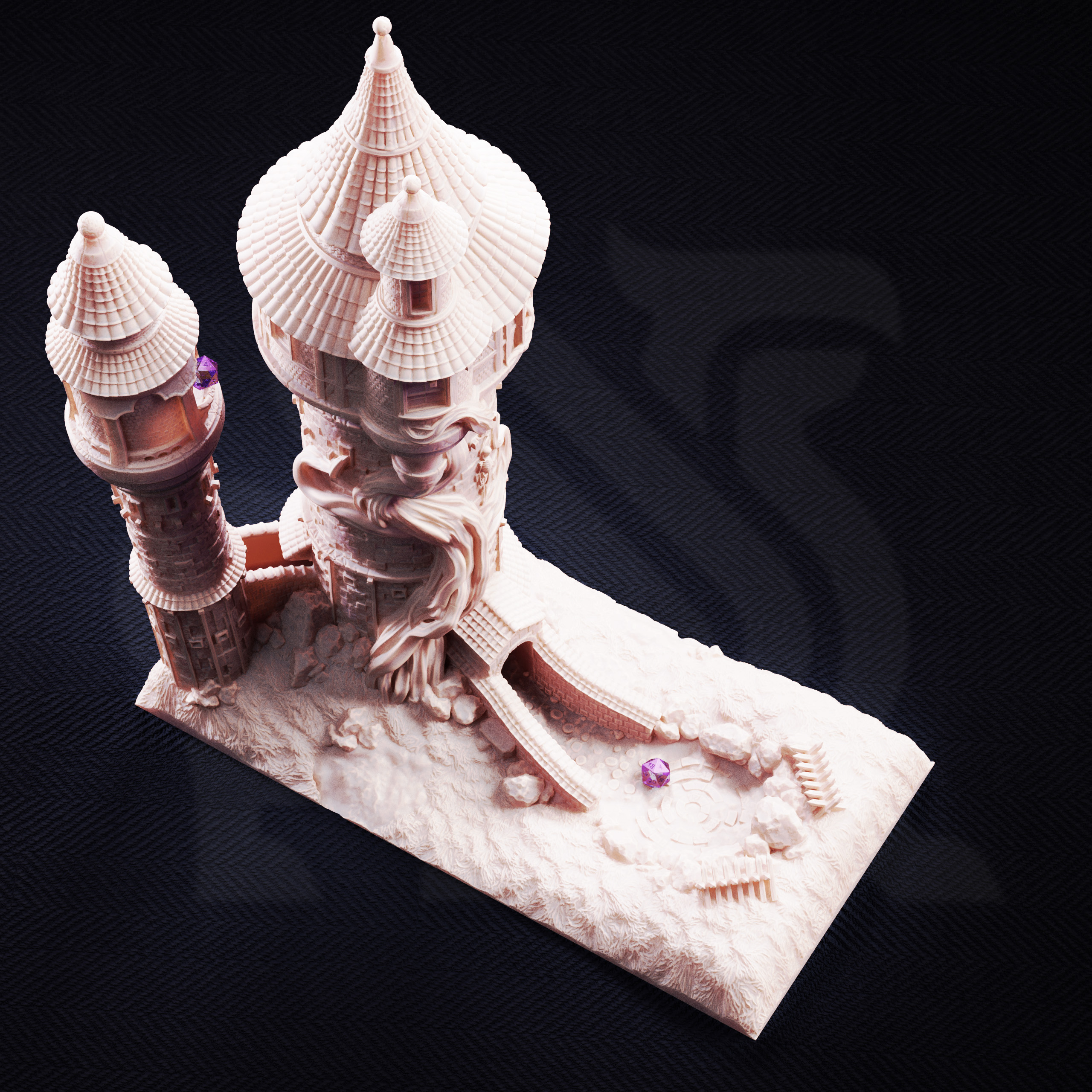 Unpainted resin miniature of Rapunzel’s Cursed Tower, playable dice tower terrain — view 3 of 6