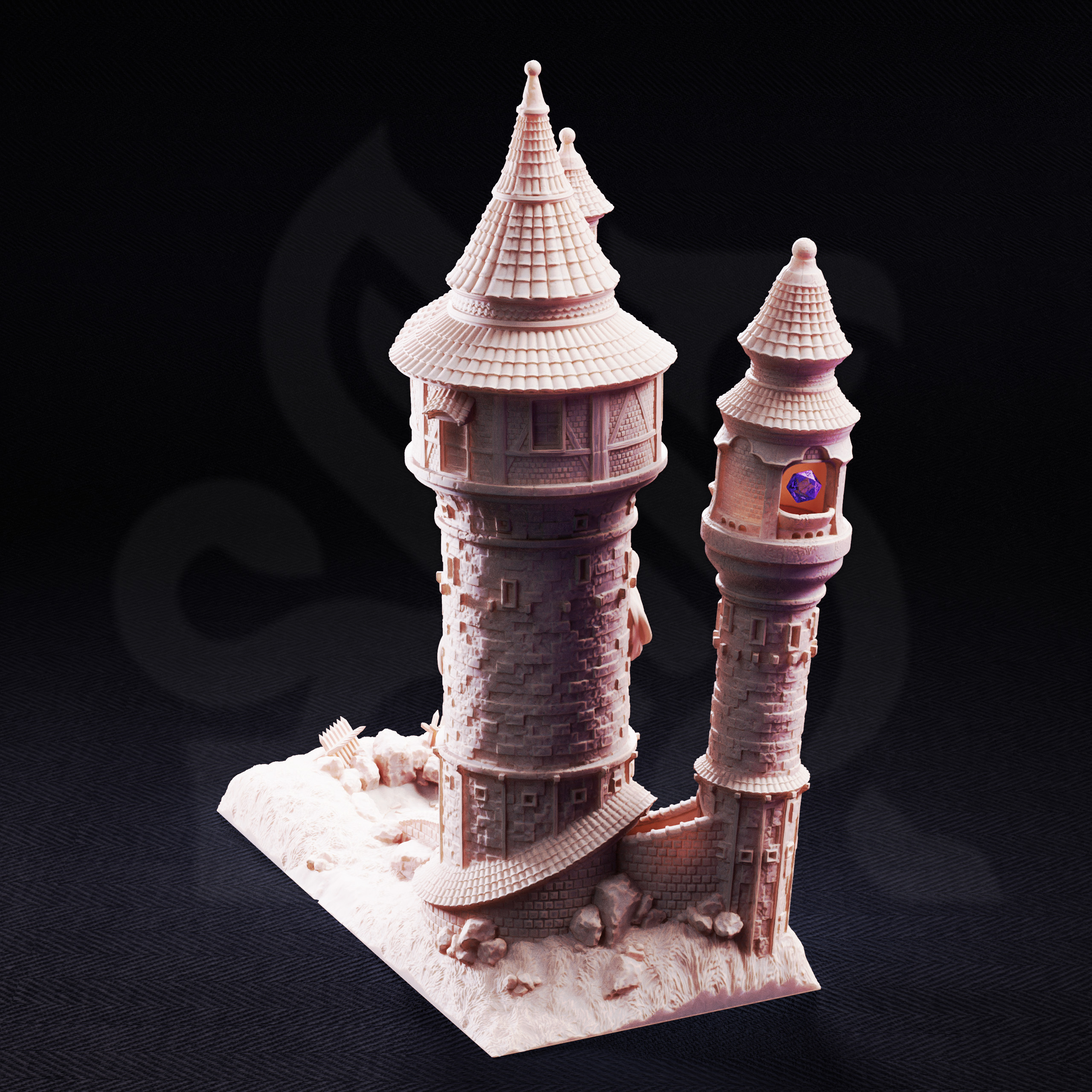 Unpainted resin miniature of Rapunzel’s Cursed Tower, playable dice tower terrain — view 5 of 6