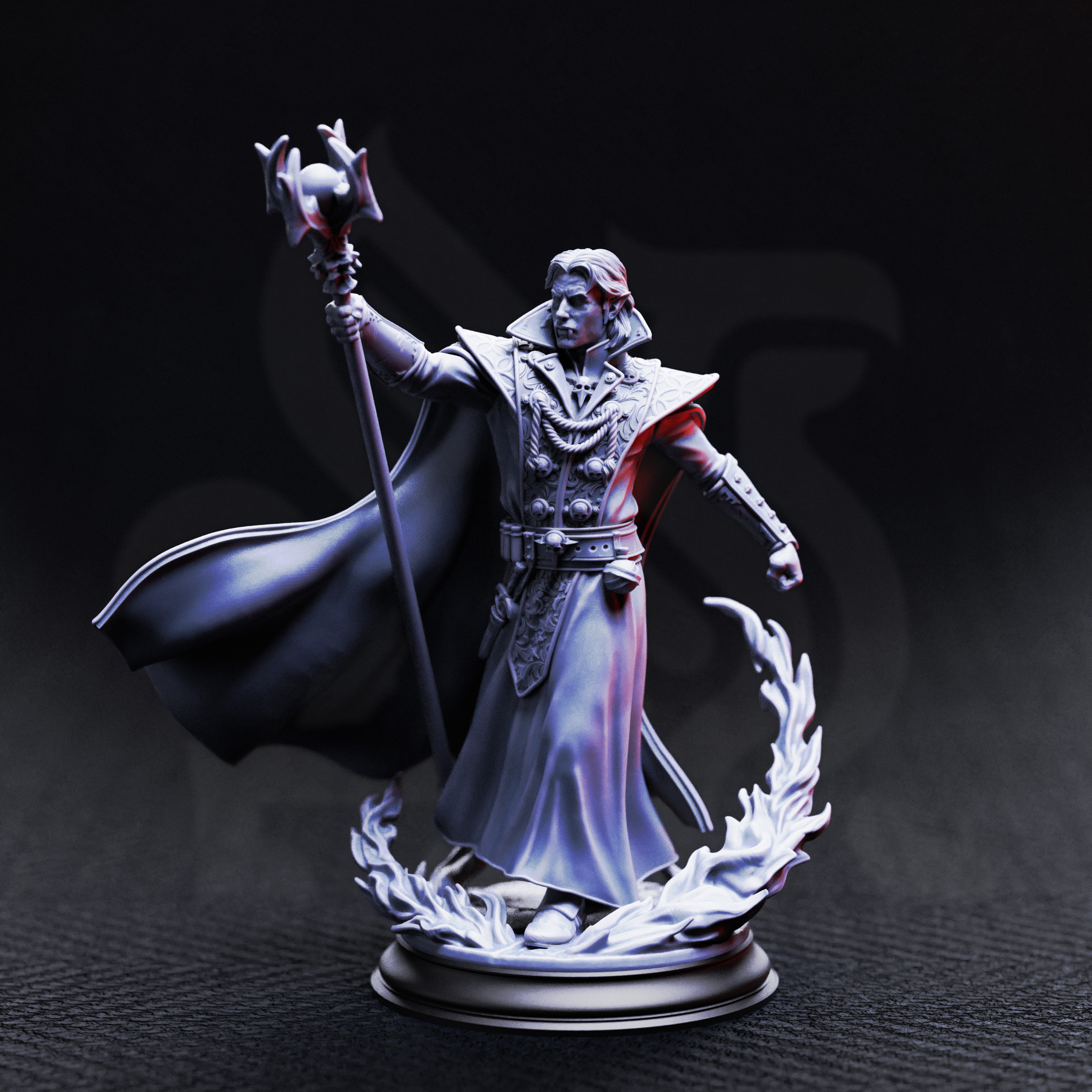 Unpainted resin miniature of Renard the Black Hearted, vampire haemomancer