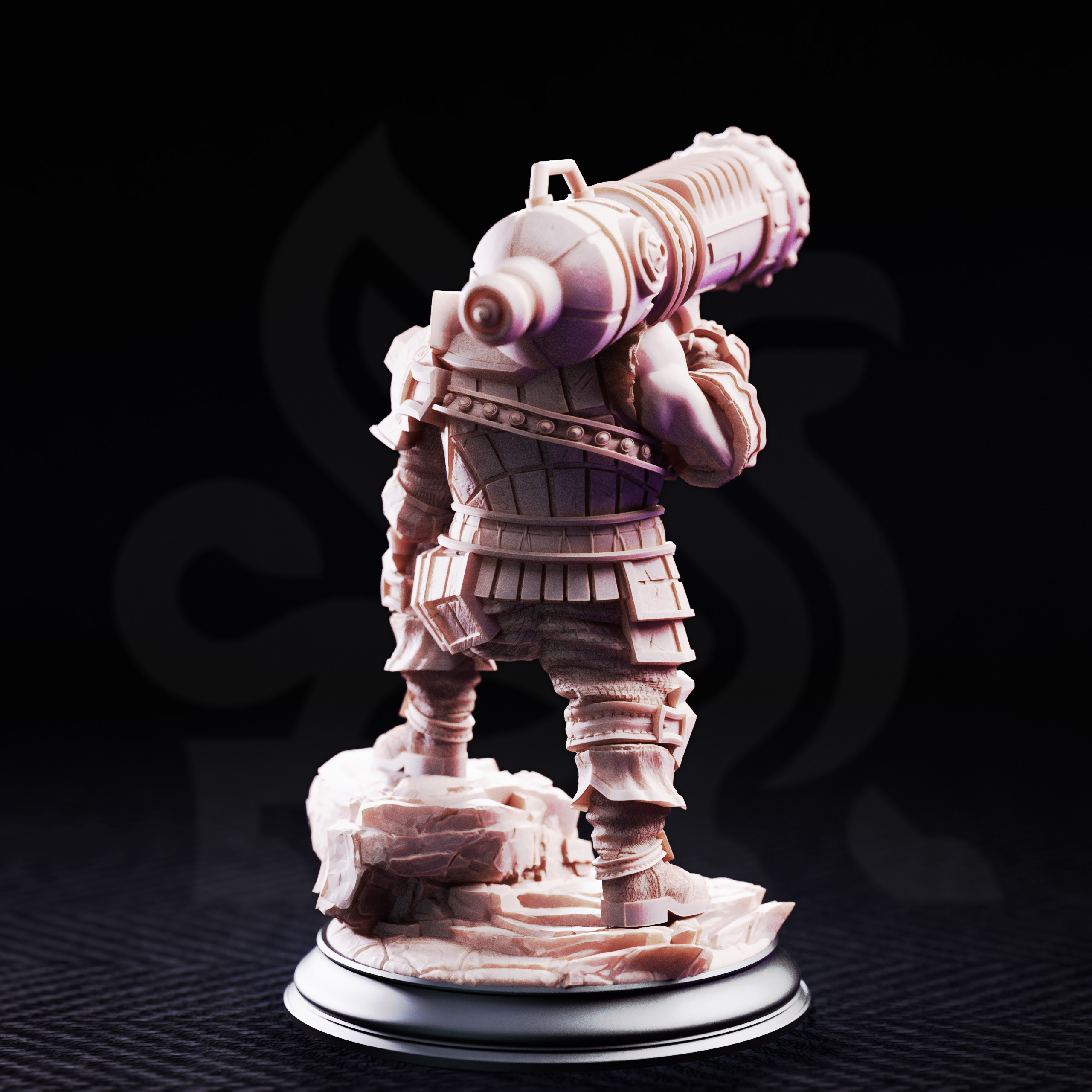 Unpainted resin miniature of Rook, dwarven cannoneer — view 3 of 4