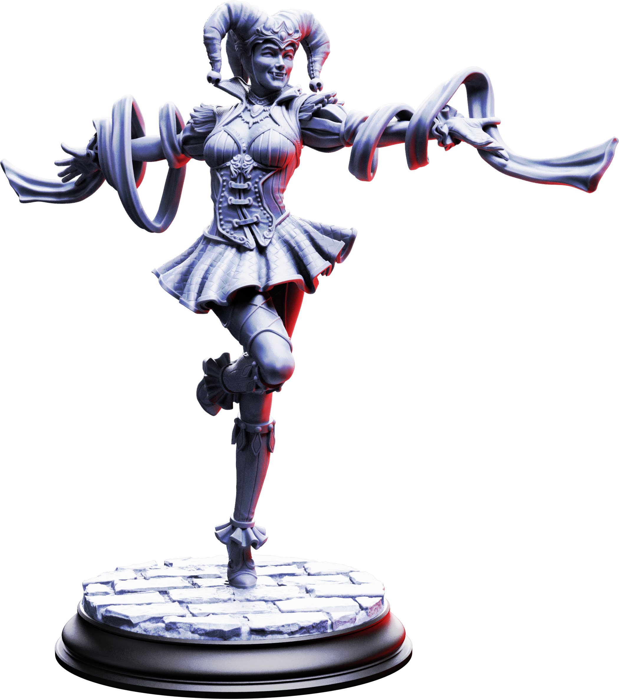 Unpainted resin miniature of Sanguine, a human/vampire bard, on a round base — view 4 of 4